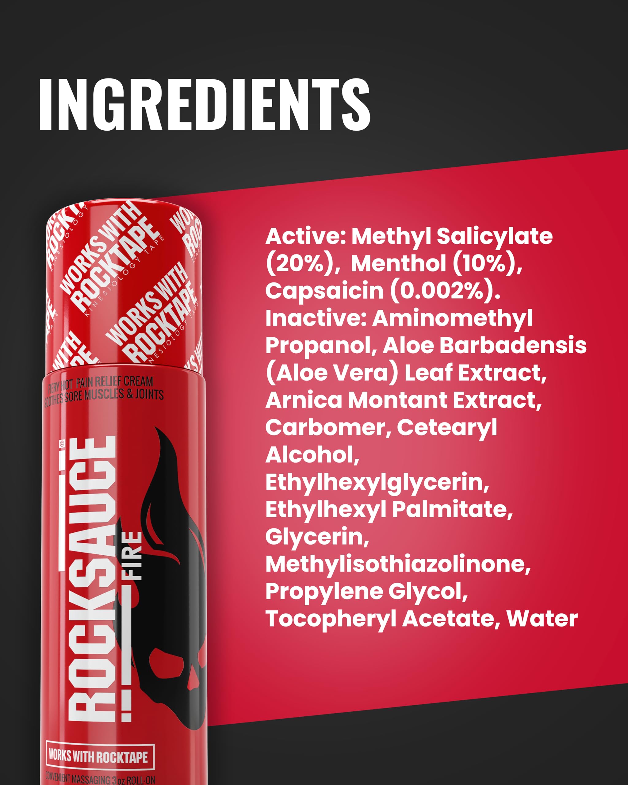RockSauce Fire, 3 oz Roll-On - Easy to use Pain Relief Cream - Capsaicin & Menthol Formula Relieves Muscle & Joint Pain - Works w/ RockTape - No-Mess Applicator - Dye-Free, Won't Stain Clothes RockTape uk supplements