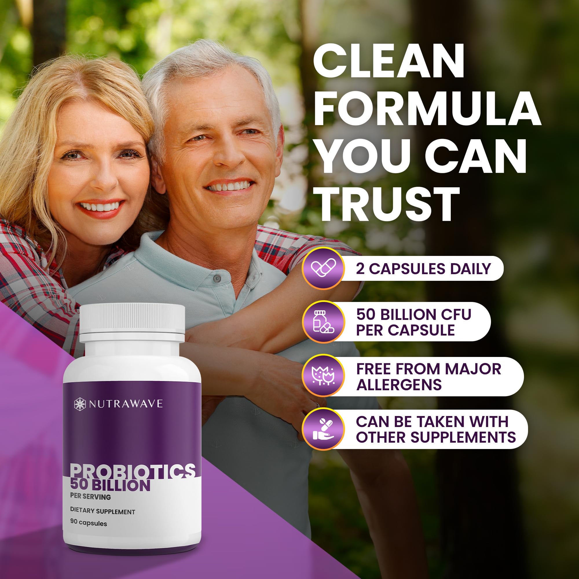 Nutrawave 50 Billion Probiotics for Women & Men, 15 Strains Active Culture. Relieves Bloating & Constipation, Improved Digestion & Gut Health Supplement, Vegan. 60 Powerful Small Capsules. Nutra Wave uk supplements