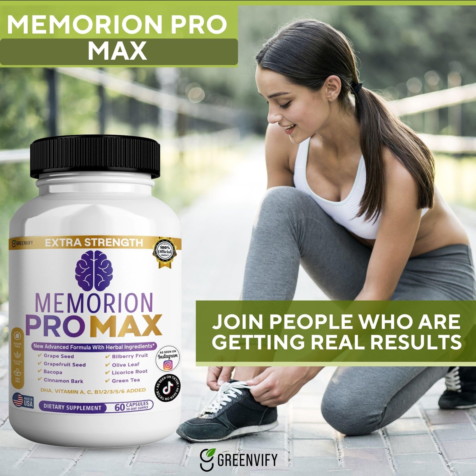 GREENVIFY Memorion Pro Max Extra Strength Brain Support Supplement, 60 Capsules, with DHA, Vitamins, Herbal Blend, 30-Day Supply (1) GREENVIFY uk supplements