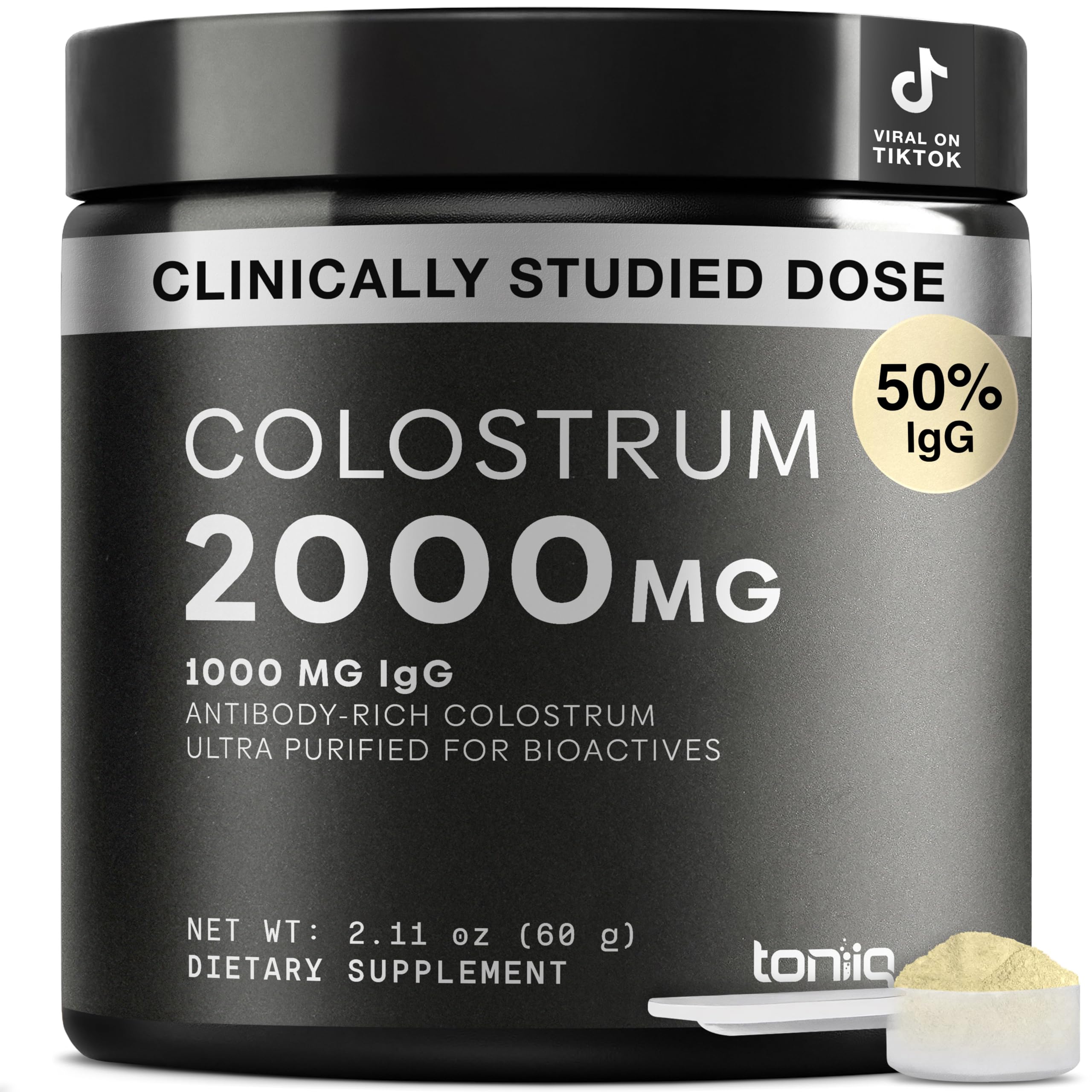 Toniiq Colostrum Powder – Ultra High Potency 50% IgG Concentrate – Farm-to-Jar Traceable French Colostrum – Microfiltered for Purity – Third-Party Lab Verified – 30 Servings Toniiq uk supplements