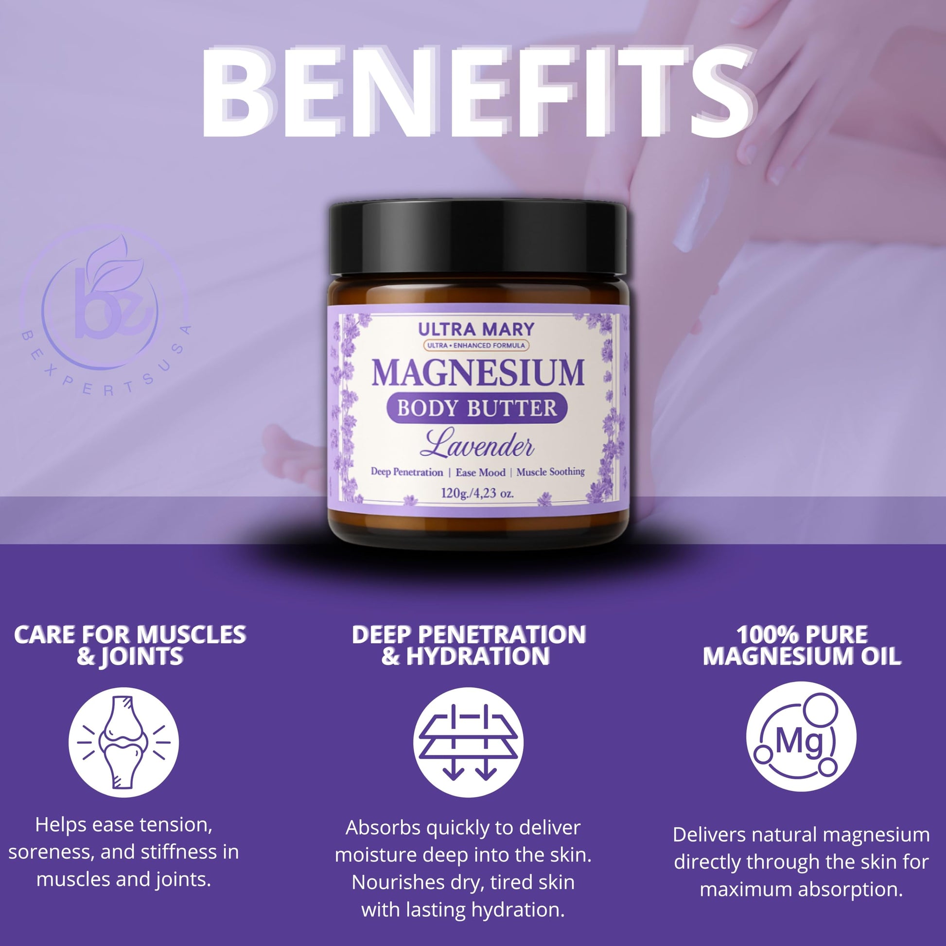Nighttime Magnesium Cream for Pain, Nerve & Leg Cramps - Magnesium Body Butter for Sleep with Shea Butter, Jojoba Oil, Coconut Extract & Dandelion - Lavender Magnesium Lotion for Kids - 4.23oz ULTRA MARY uk supplements
