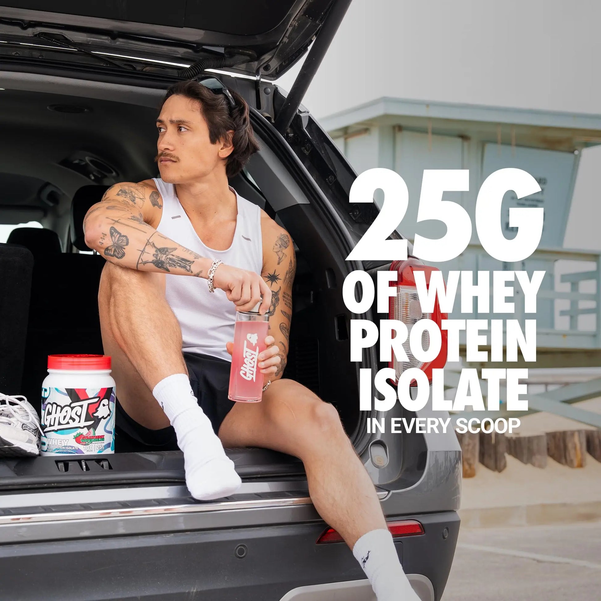 GHOST Clear Whey Isolate Protein Powder, Strawberry Watermelon - 1.57 LB Tub, 25G of Whey Protein - Post Workout Drink for Muscle Gain & Recovery – Sugar Free, Soy Free & Zero Fat, 20 Servings GHOST uk supplements