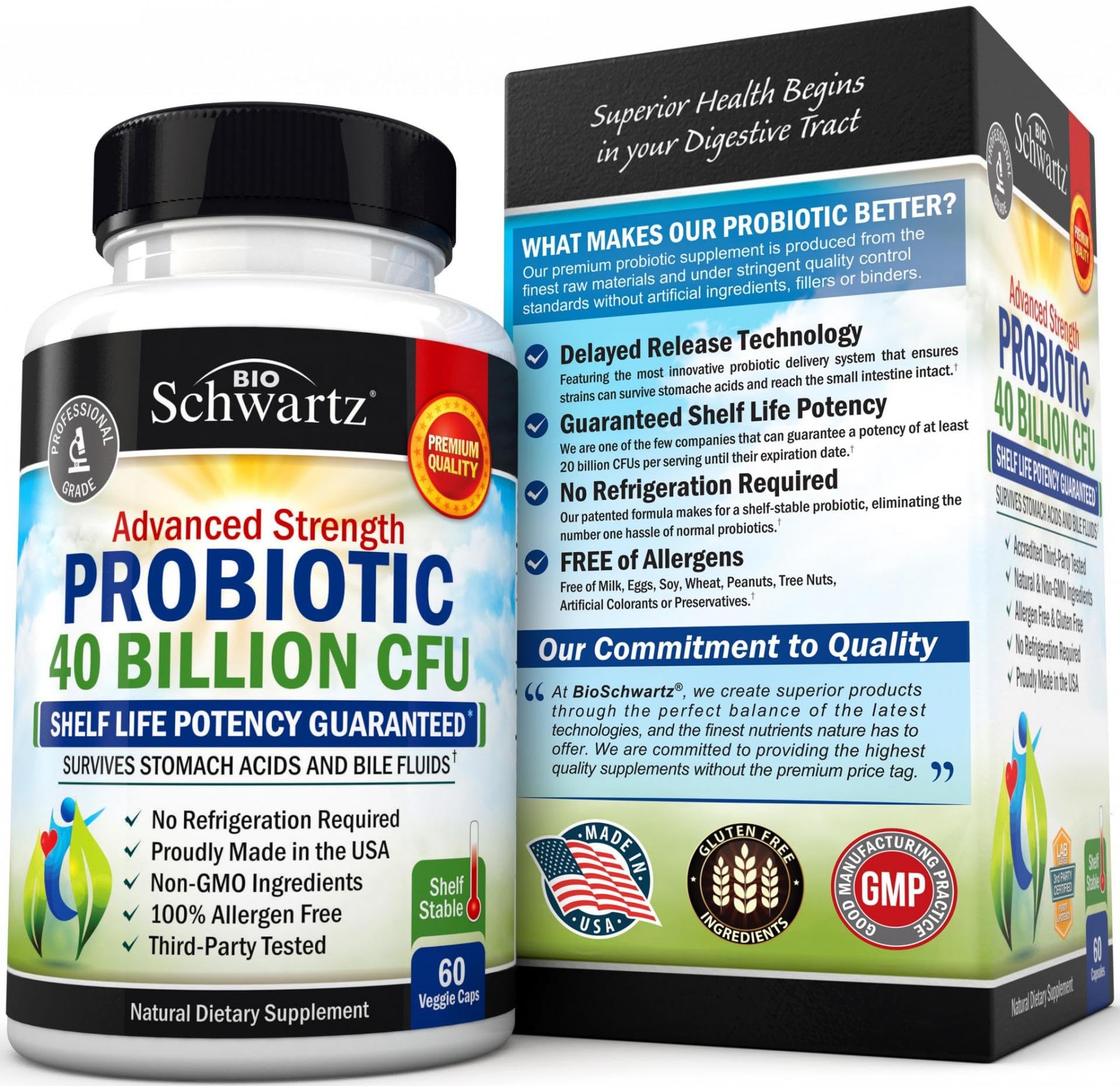 Daily Probiotic Supplement with 40 Billion CFU - Gut Health Complex with Astragalus BioSchwartz uk supplements