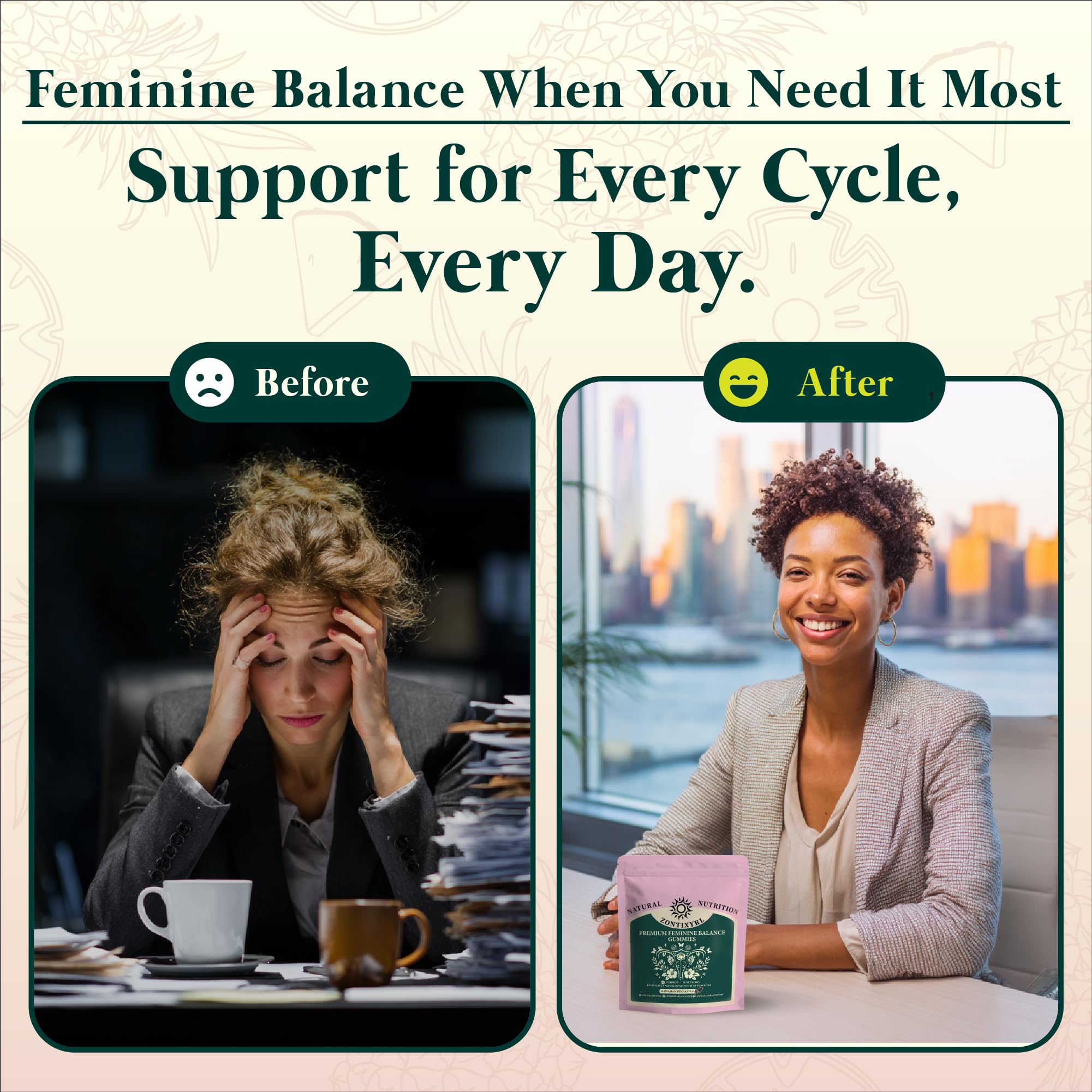 Zontixyrl Premium Feminine Balance Gummies Women - Pineapple Gummies for Women pH Probiotic and Immune Support Vegan Gluten Free 60 Gummies 30 Servings Zontixyrl uk supplements