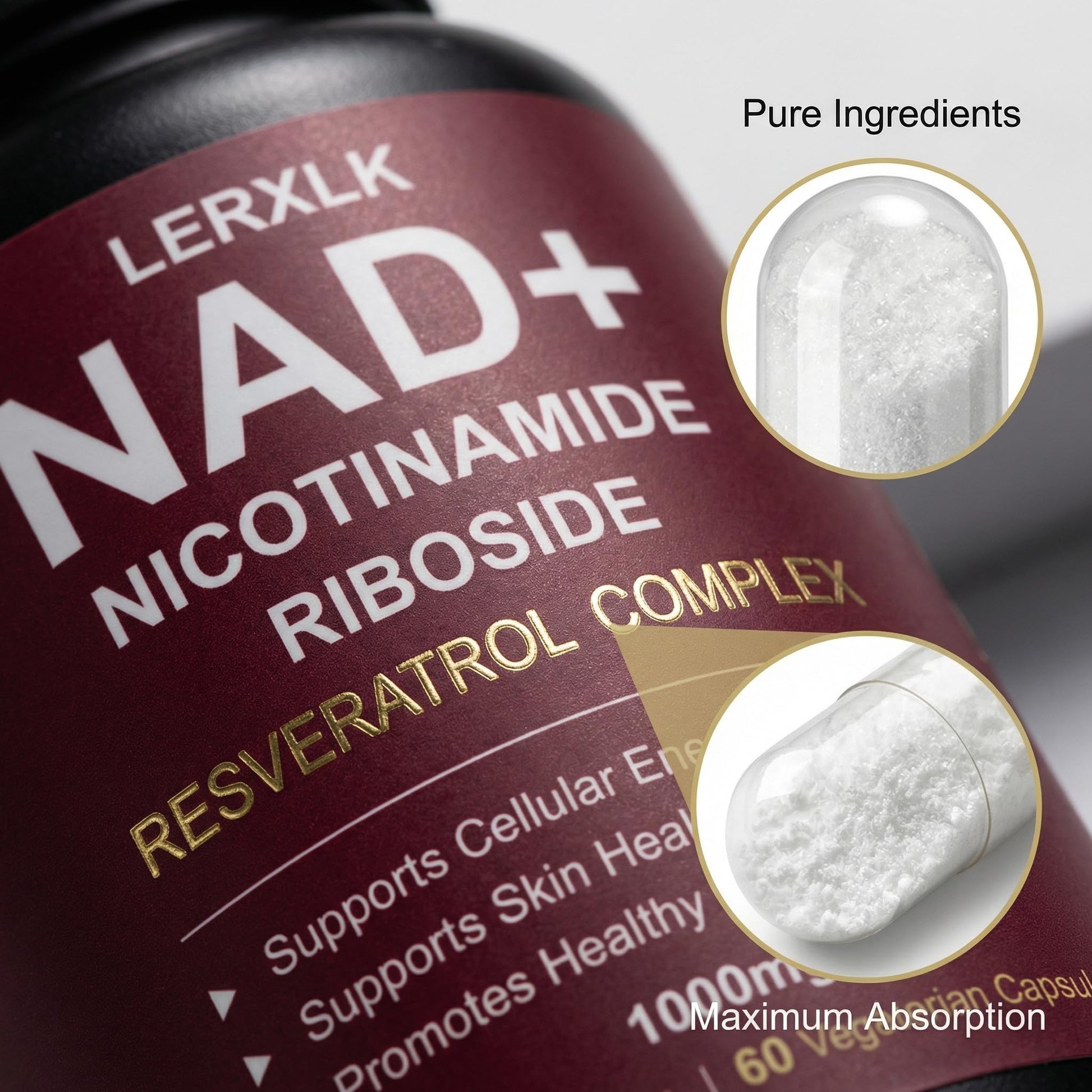 LERXLK NAD+ Supplement 1000mg – Liposomal Nicotinamide Riboside with Resveratrol, Advanced Cellular Energy & Healthy Aging Support, 60 Vegetarian Capsules LERXLK uk supplements