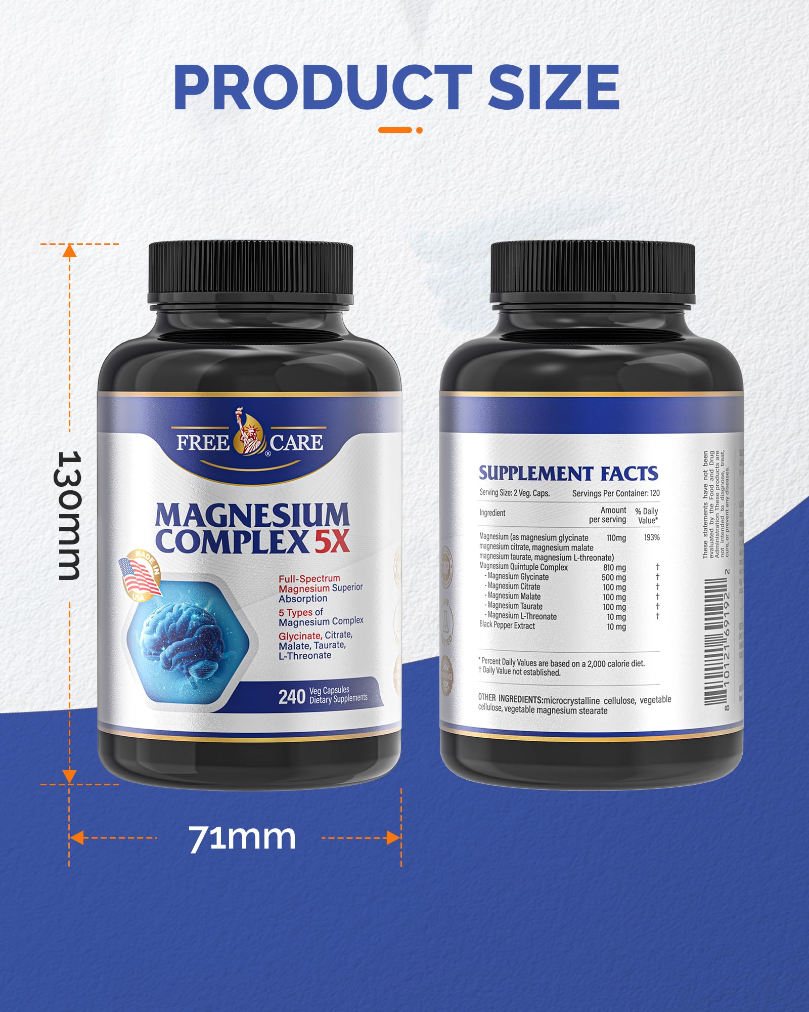 820mg Magnesium Complex 240 Veggie Capsules,for Women & Men with Magnesium Glycinate,Citrate, Malate,Taurate & L-Threonate for Sleep, Mood, Muscle Relaxation & Nerve Function Vegan Friendly, Non-GMO FreeCare uk supplements