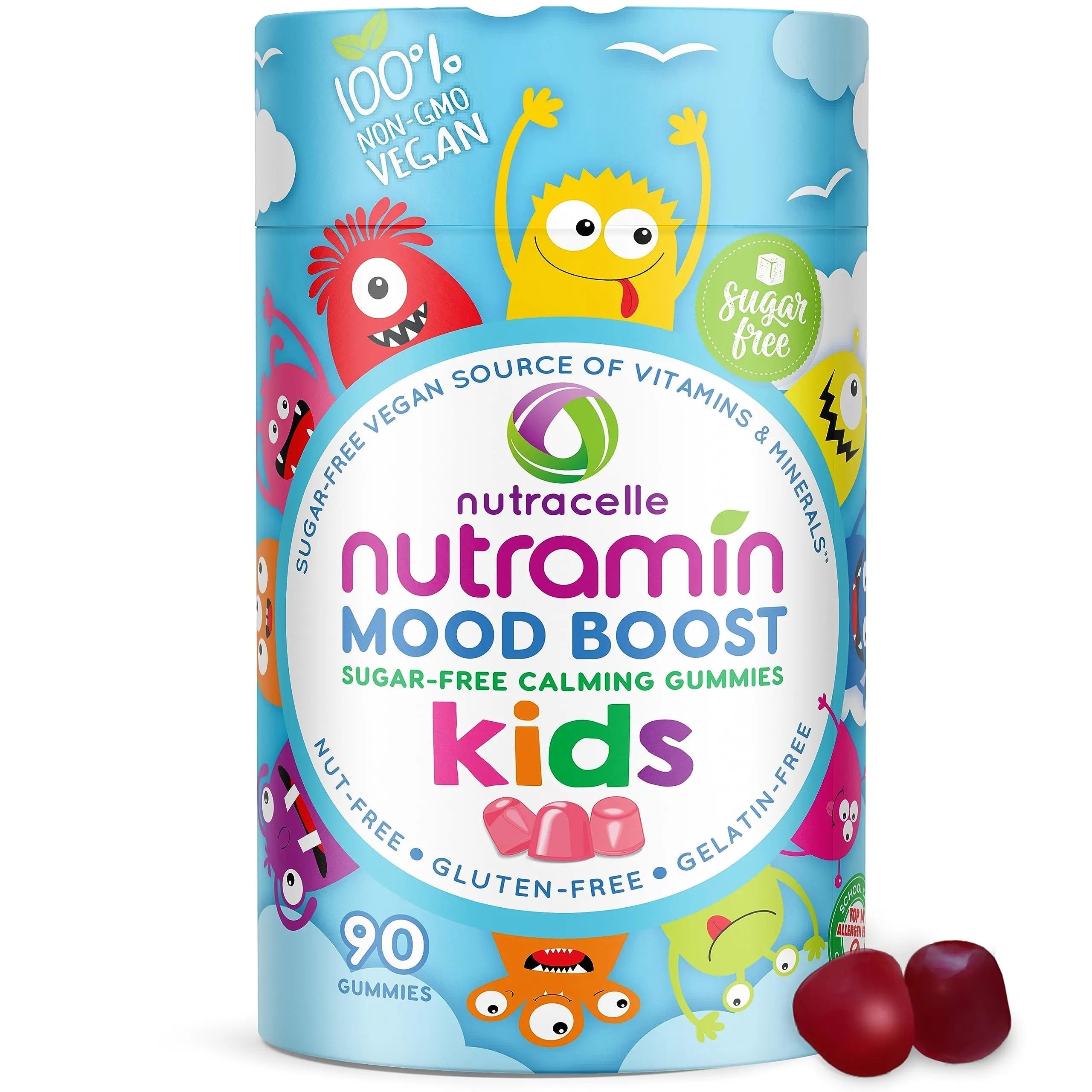 NUTRAMIN Kids Mood Boost Vegan Vitamin Gummy: Calming Magnesium Citrate Supplement for Children with Ashwagandha & Vitamin B Complex to Relax & Focus Nutracelle uk supplements