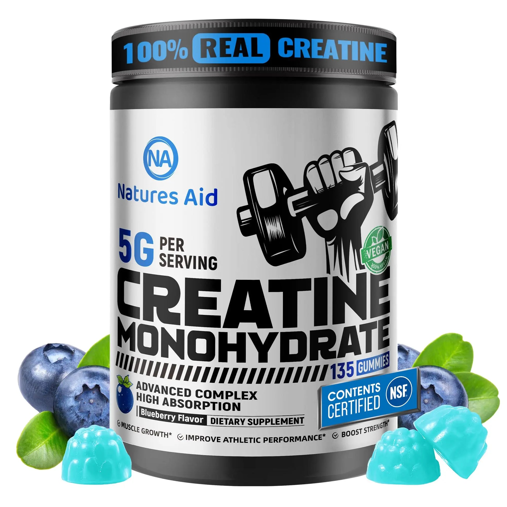 Natures Aid NSF Certified Creatine Gummy 5g - Creatine Monohydrate Gummies – Pre-Workout Energy & Muscle Growth Support for Men & Women Natures Aid uk supplements