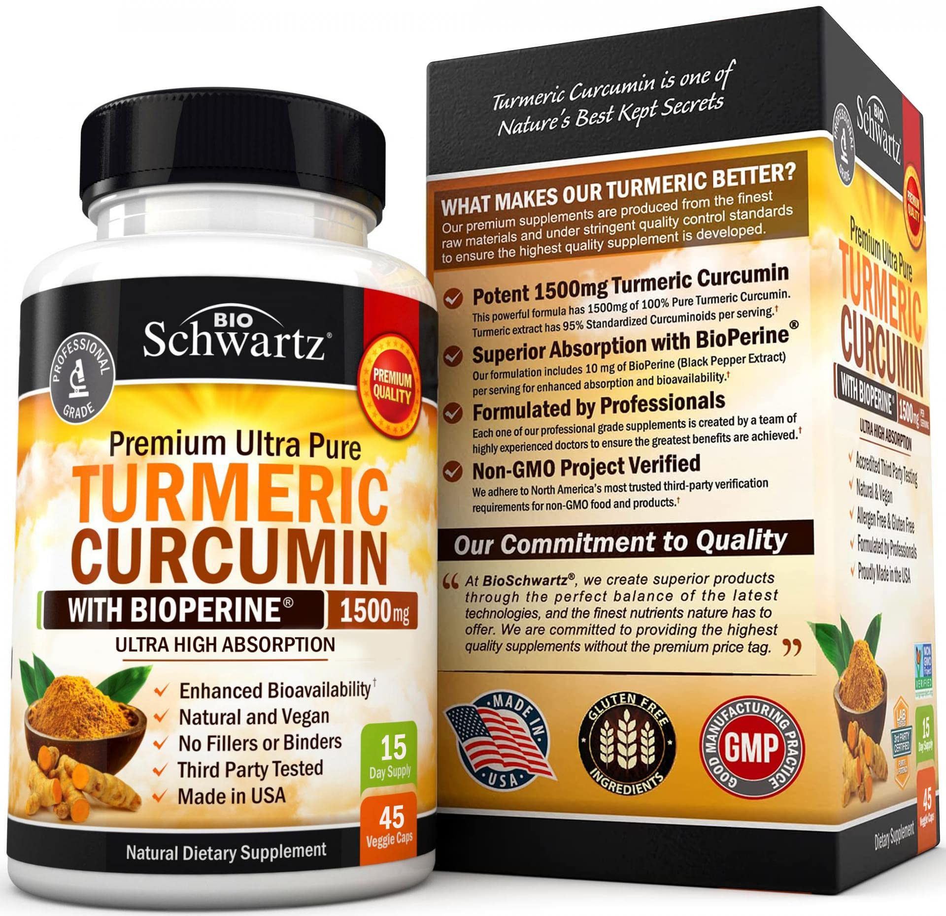 Turmeric Curcumin with Black Pepper Extract 1500mg - High Absorption BioSchwartz uk supplements