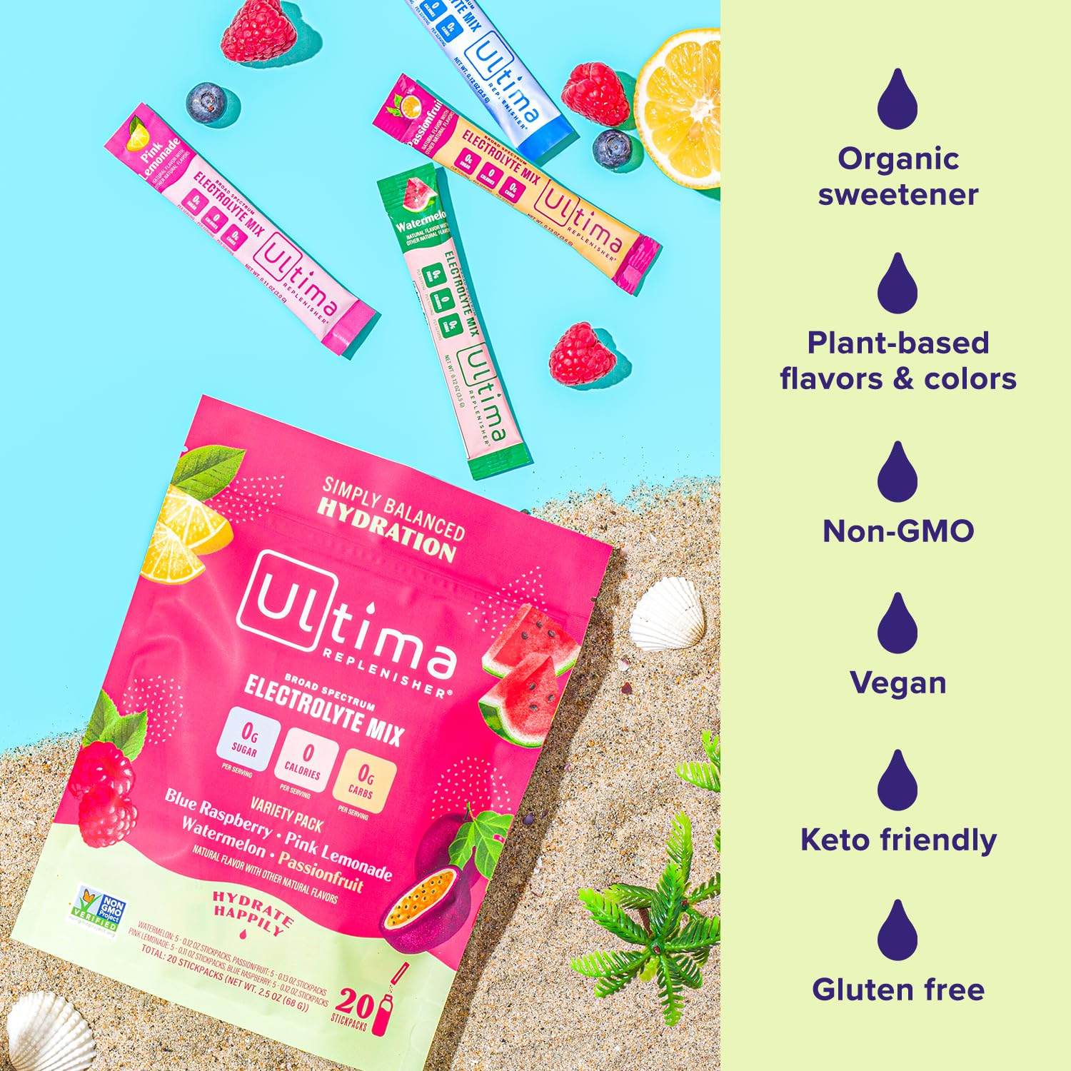 Ultima Replenisher Daily Electrolyte Drink Mix – Tropical Variety, 20 Stickpacks – Hydration Ultima Replenisher uk supplements