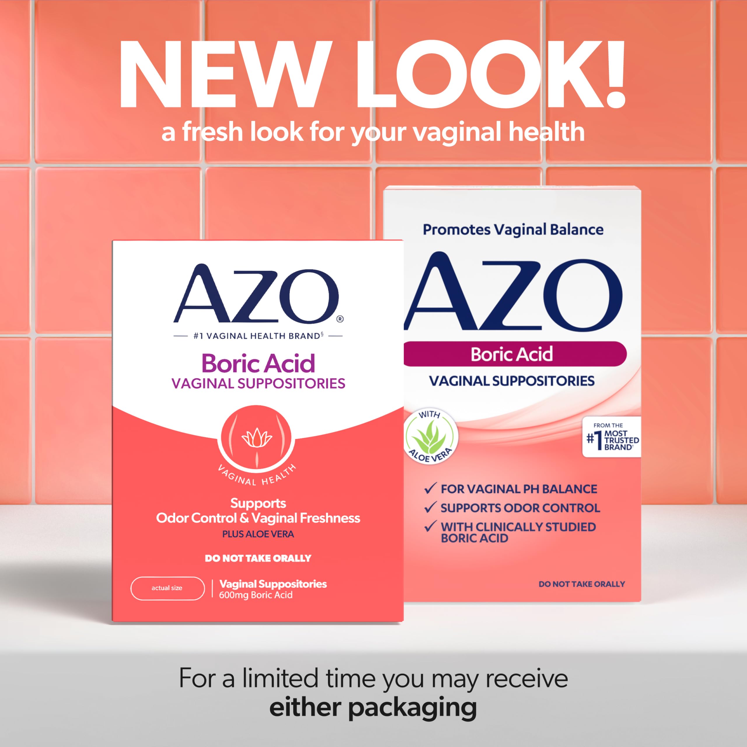 AZO® Boric Acid Vaginal Suppositories for Women, Helps Support Odor Control with Clinically Studied Boric Acid, Non-GMO, 30 Count AZO uk supplements