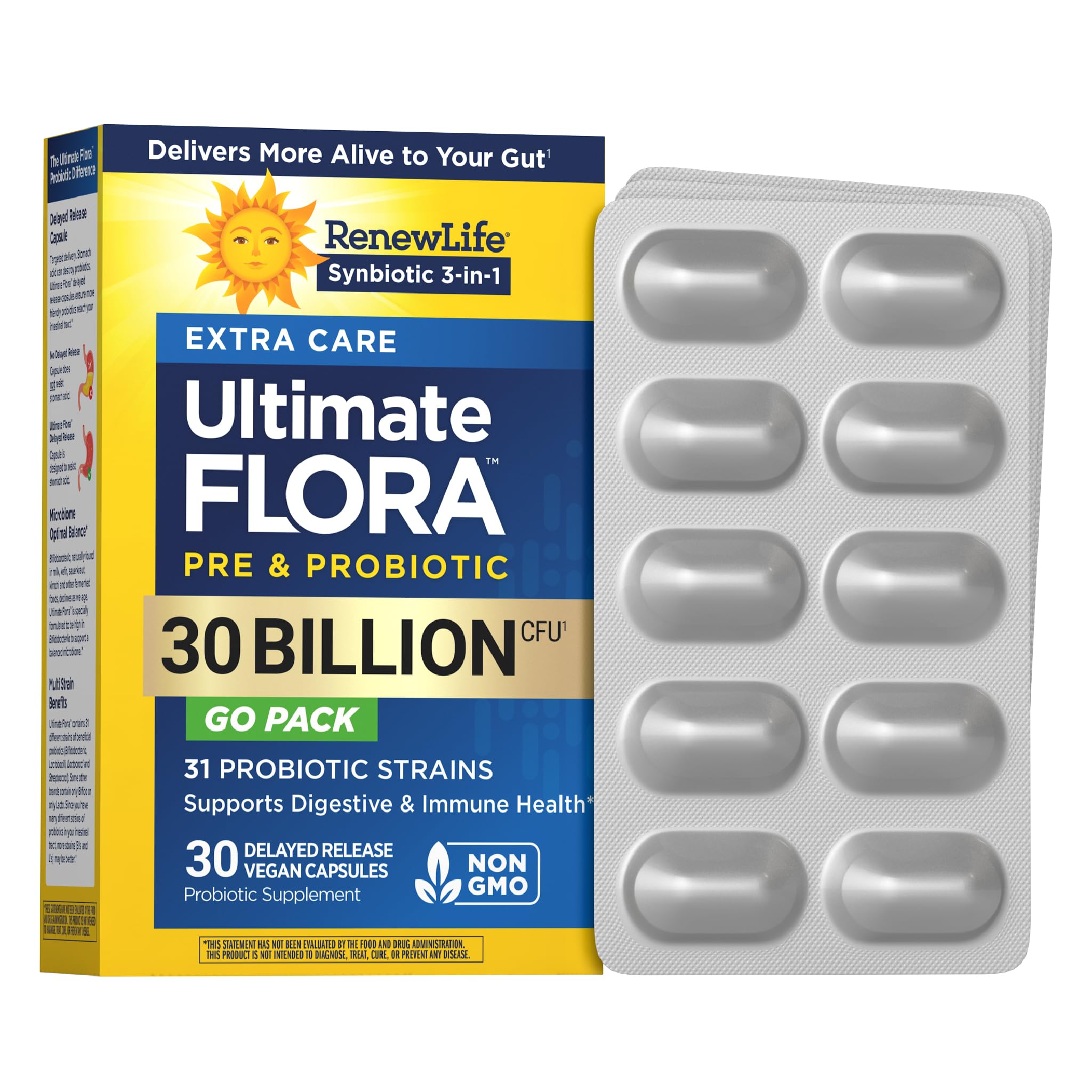 Renew Life Extra Care Go-Pack Probiotic Capsules, Daily Supplement Supports Immune, Digestive and Respiratory Health, L. Rhamnosus GG, Dairy, Soy and gluten-free, 30 Billion CFU, 30 Ct Renew Life uk supplements