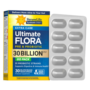 Renew Life Extra Care Go-Pack Probiotic Capsules, Daily Supplement Supports Immune, Digestive and Respiratory Health, L. Rhamnosus GG, Dairy, Soy and gluten-free, 30 Billion CFU, 30 Ct Renew Life uk supplements