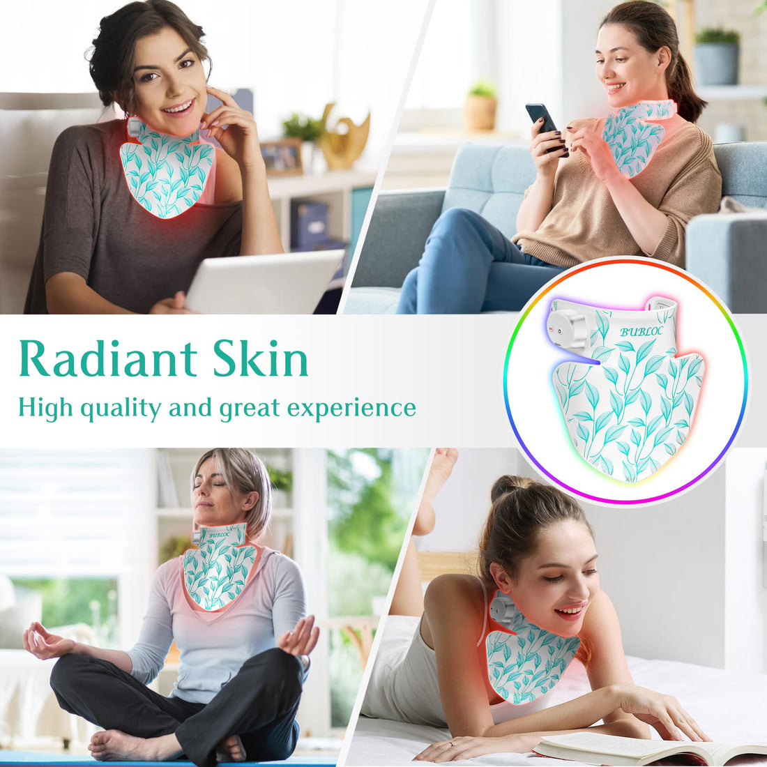 Red Light Therapy for Neck & Décolleté Suitable for Omnilux, Near-Infrared 850 Red Light + 7 Colors Led Light BUBLOC uk supplements
