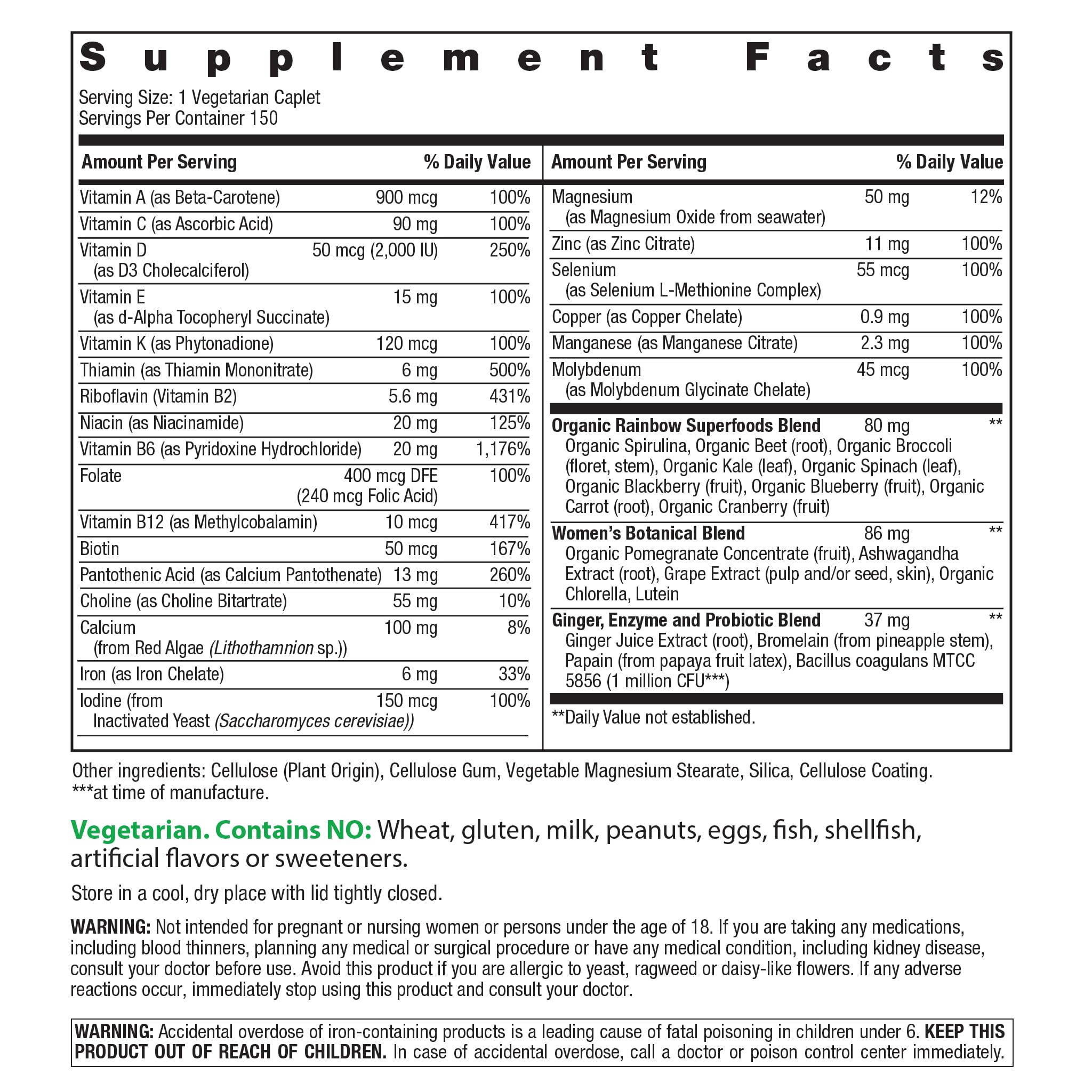 Rainbow Light Womens Multivitamin One + | 150 Caplets | Supports Cellular Energy & Antioxidant Health | Real Food Nutrients, Digestive Enzymes & Probiotics Rainbow Light uk supplements