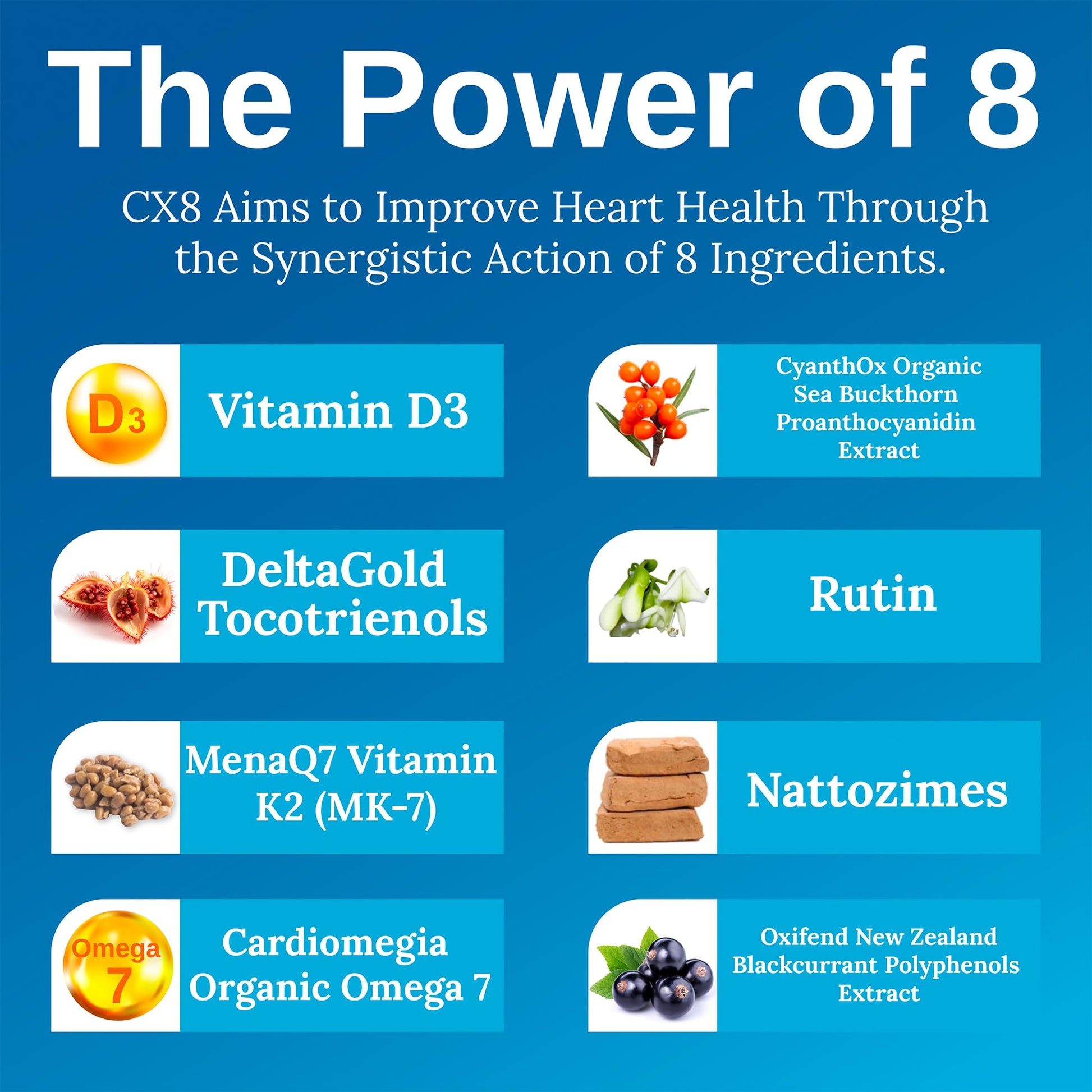Xtendlife CX8 Heart Health Supplement for Cardiovascular Support, Circulation, and Arterial Health - with Vitamin K2 MK7, D3, Tocotrienols, and Sea Buckthorn-30 Day Supply Xtendlife uk supplements