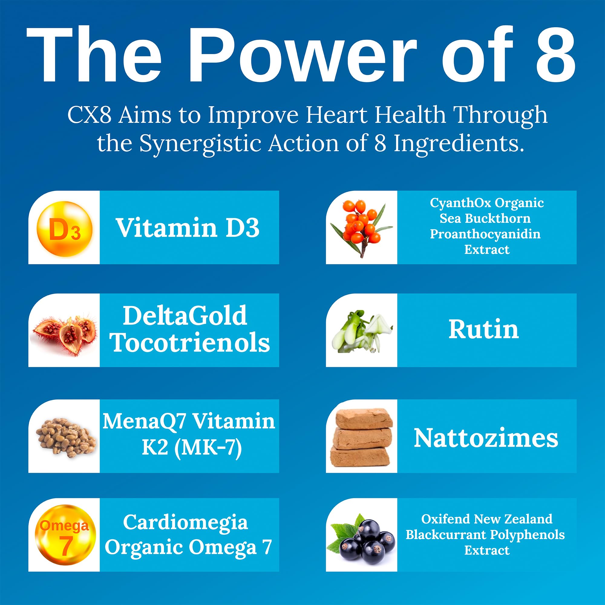 Xtendlife CX8 Heart Health Supplement for Cardiovascular Support, Circulation, and Arterial Health - with Vitamin K2 MK7, D3, Tocotrienols, and Sea Buckthorn-30 Day Supply Xtendlife uk supplements