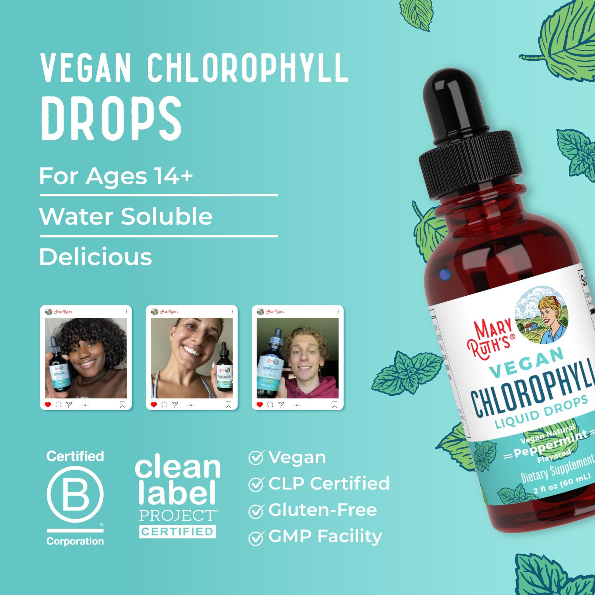 MaryRuth's Chlorophyll Liquid Drops | Clean Label Project Certified® | Vegan | Non-Diluted Liquid Chlorophyll| Mulberry Derived Supplement for Ages 14+ | Non-GMO | Delicious Minty Flavor | 2 Fl Oz MARYRUTH'S uk supplements