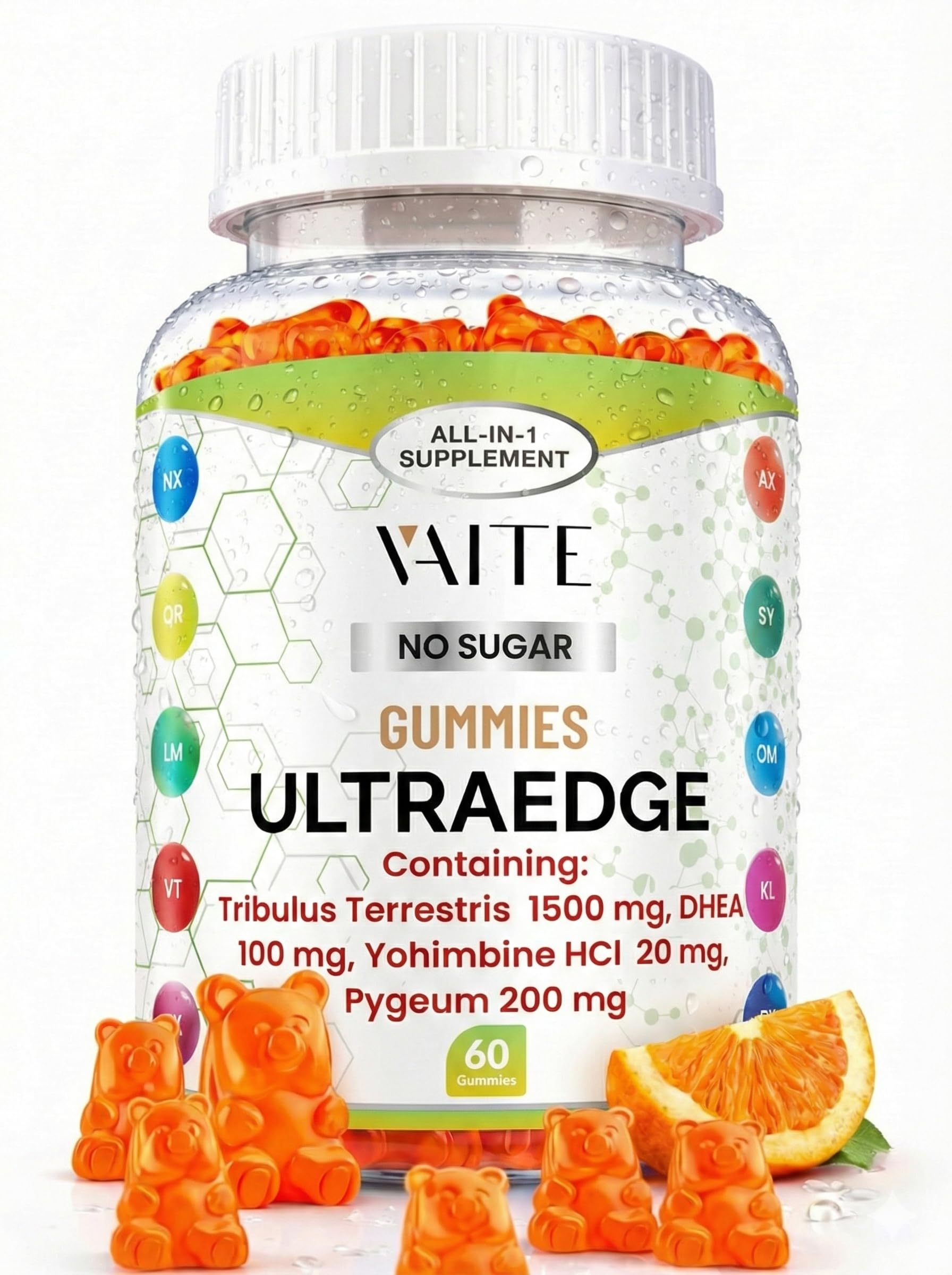 VAITE UltraEdge Herbal Complex Gummies – Tribulus Terrestris 1500mg, DHEA 100mg, Yohimbine HCl 20mg, Pygeum 200mg, Plant-Based Blend, 60 Vegan Gummies, Non-GMO, Gluten-Free, Adult Supplement VAITE uk supplements