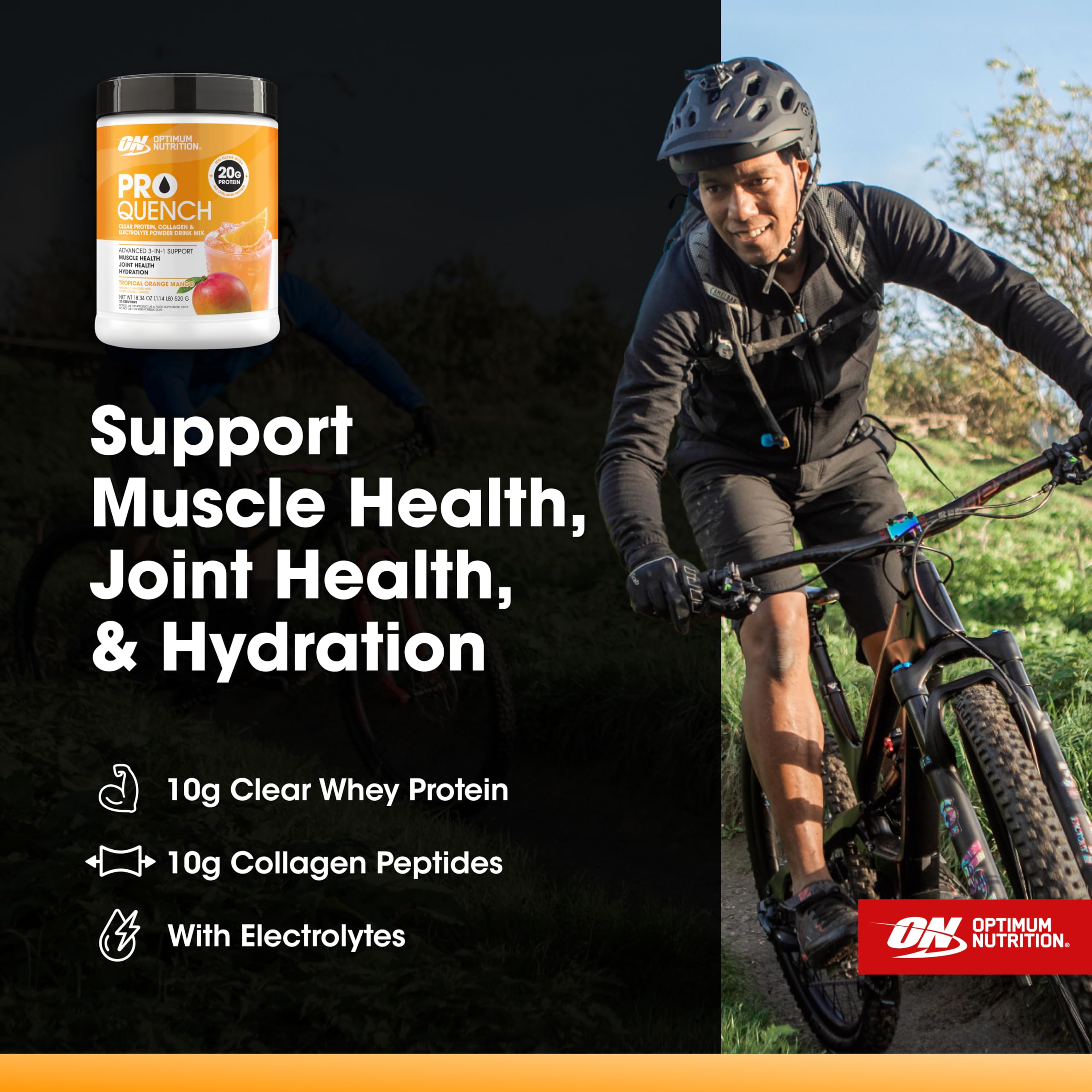 Optimum Nutrition Pro Quench, 10g Clear Protein, 10g Collagen peptides & Electrolyte Powder Drink Mix, Tropical Orange Mango, 20 Servings, Optimum Nutrition uk supplements