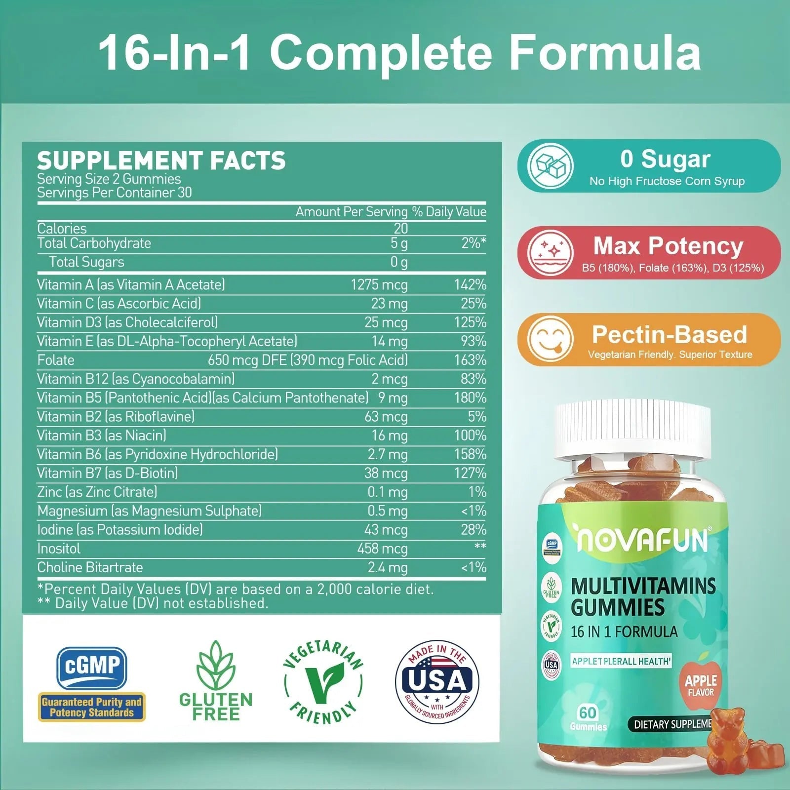 Novafun Multivitamin Gummies,16-in-1 Multi Vitamin Supplements for Women, Men & Kids, Essential Vitamins & Minerals Novafun uk supplements