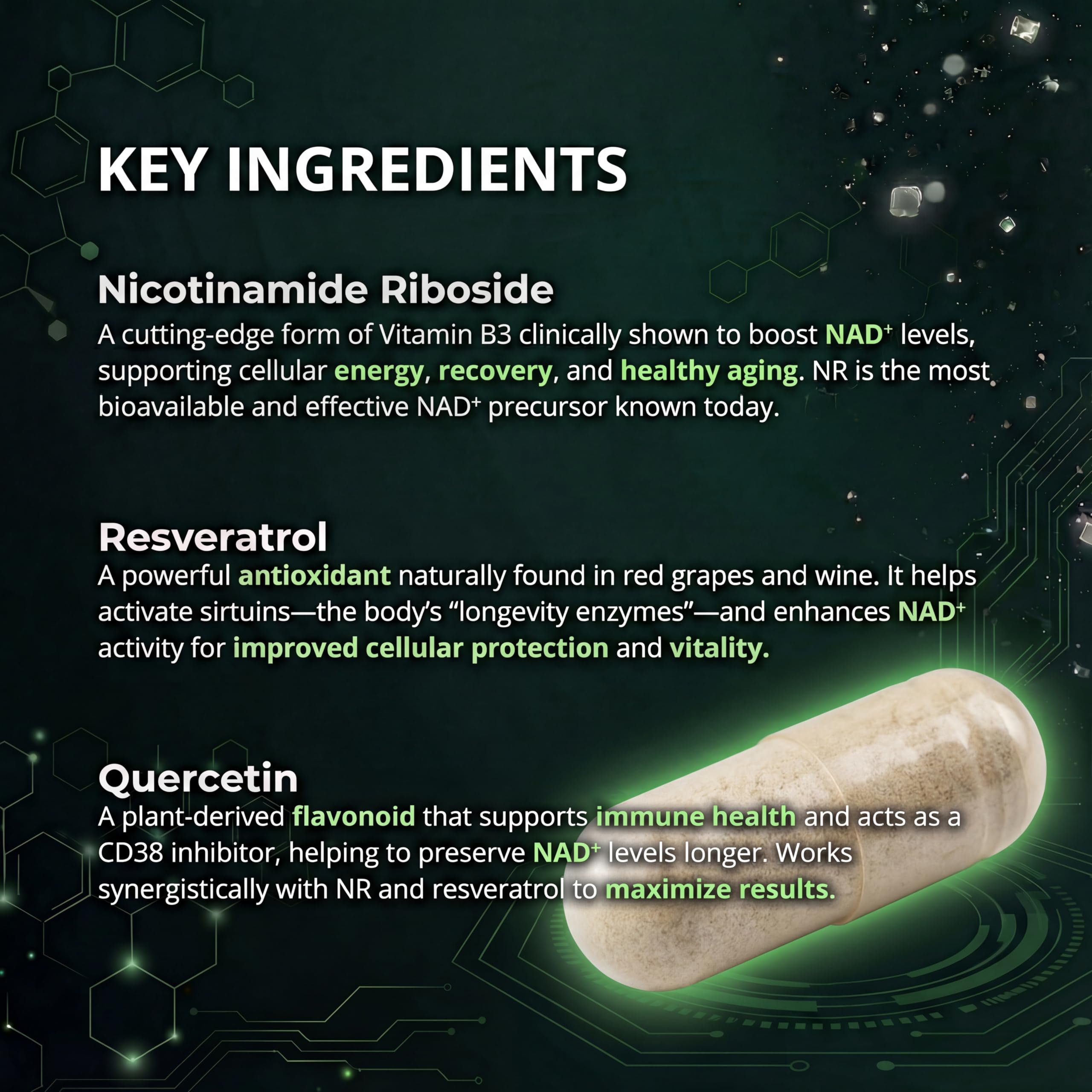 VivaThrive Advanced NAD+ Complex - NMNH Supplement Alternative - 50 Day Supply - Triple Action NAD+ Supplement - Nicotinamide Riboside - Resveratrol - Quercetin - Third-Party Tested - Made in USA VivaThrive uk supplements