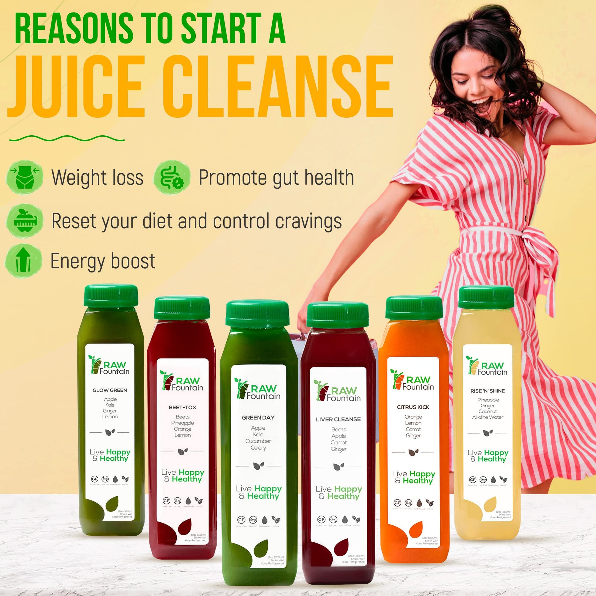 Raw Fountain 1 Day Juice Cleanse, All Natural Detox Cleanse, Cold Presssed Fruit Raw Fountain uk supplements