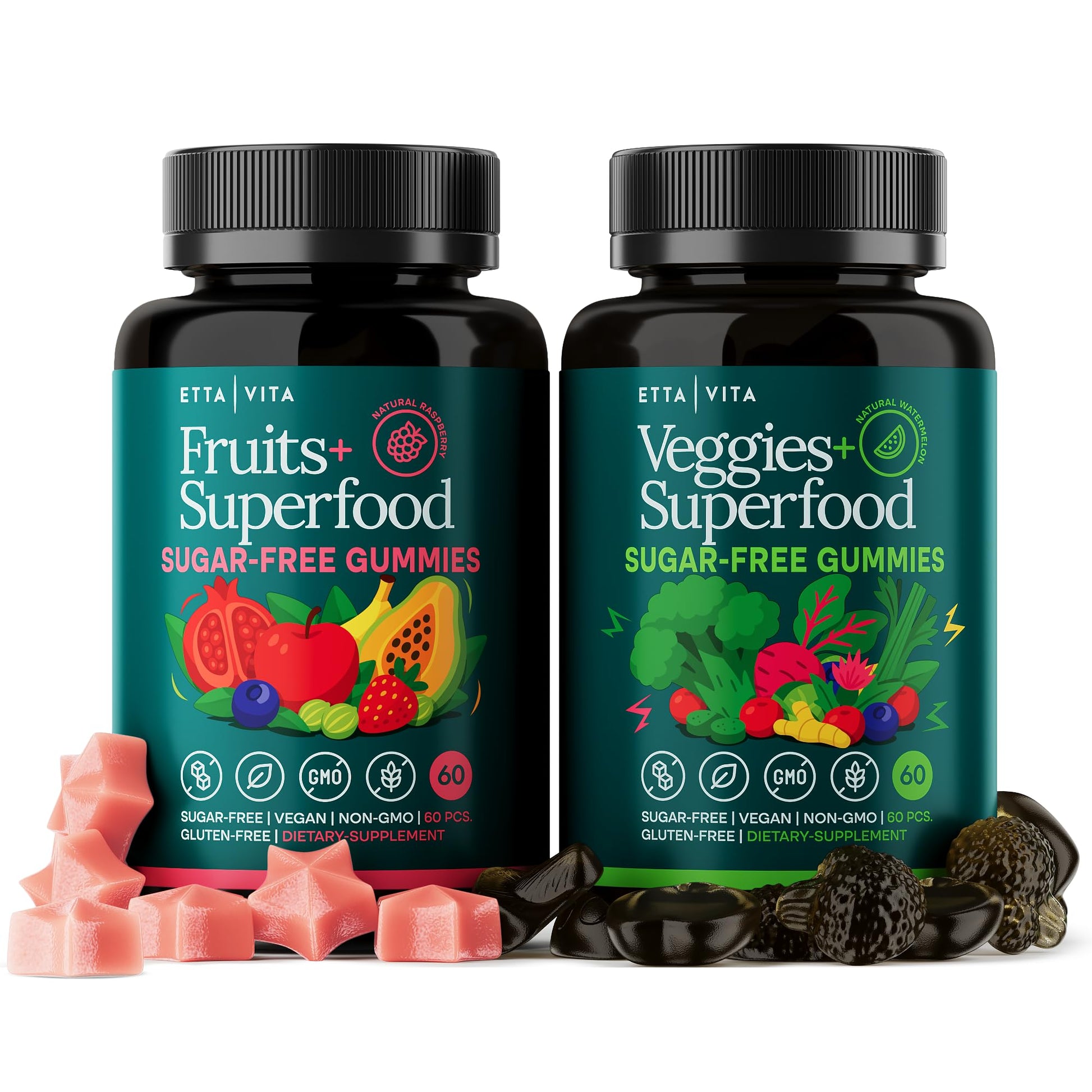 Everyday Debloat & Detox Sugar-Free Fruits and Veggies Gummies - Energy Support with Superfood Fruit and VegetableSupplement (120 Chews) Cruelty-Free, Vegan, Gluten-Free, Fruit and Vegetable Vitamin Etta Vita uk supplements