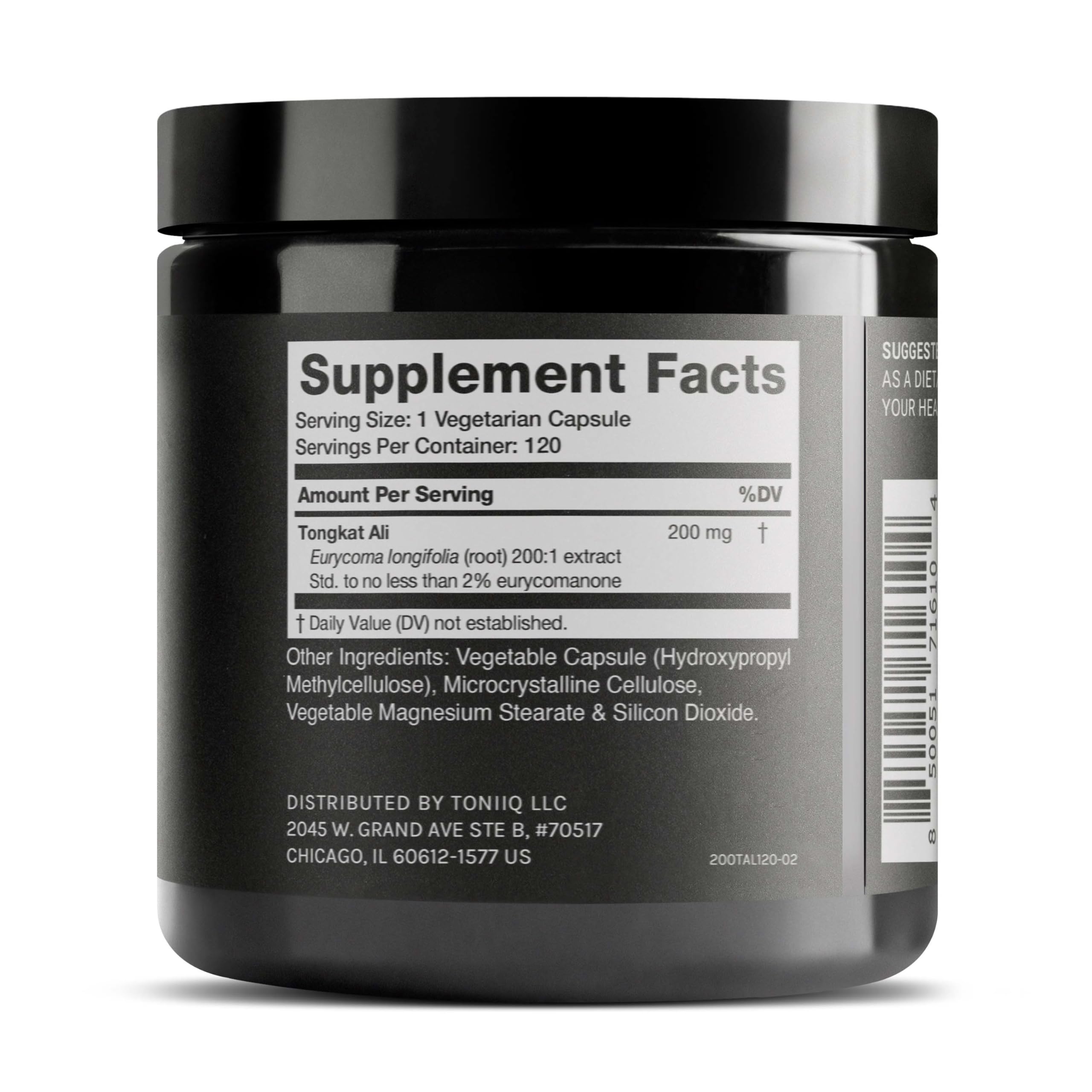 Tongkat Ali - Ultra High Potency 200:1 Extract with 2% Eurycomanone - Extra Strength Longjack Root - Third-Party Lab Tested - 120 Capsules Toniiq uk supplements