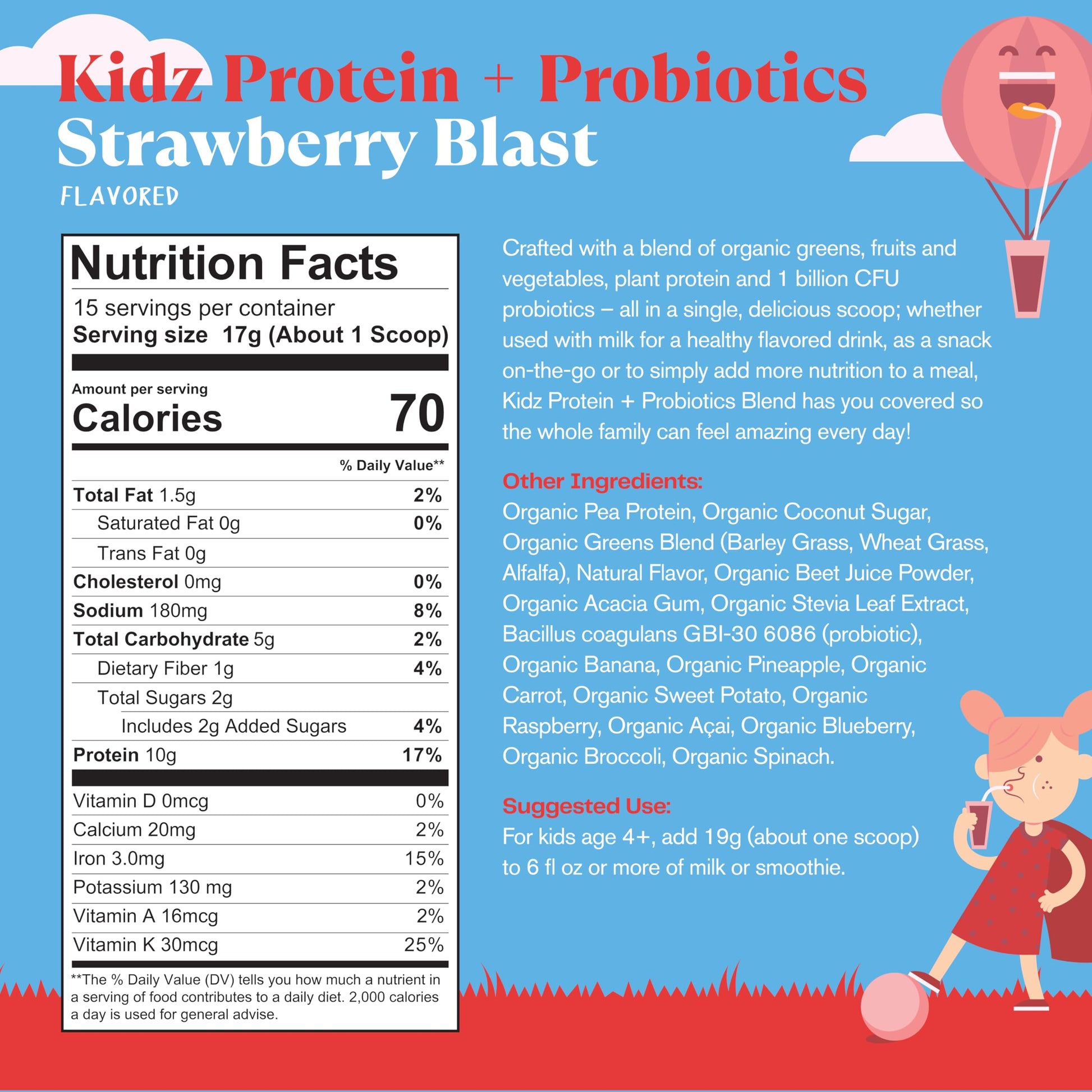 Amazing Grass Kidz Superfood: Vegan Protein & Probiotics for Kids with Beet Root Powder & 1/2 Cup of Leafy Greens, Strawberry Blast, 15 Servings Amazing Grass uk supplements
