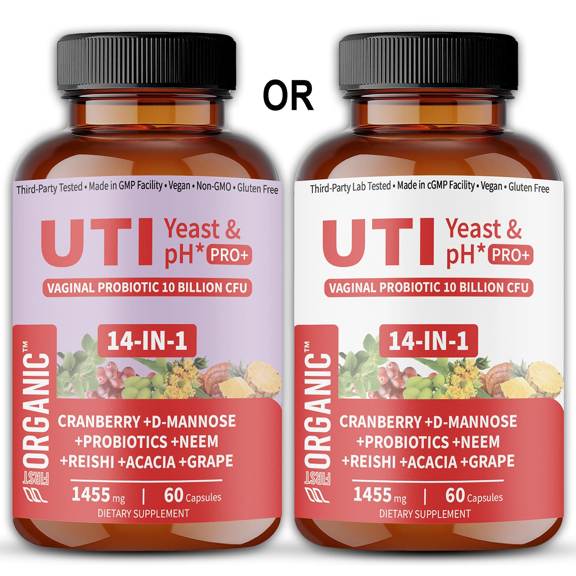 UTI Flora & Odor Pro+ & UTI Yeast & pH Pro+ | Pack of 2 | Vaginal Probiotics for Feminine Hydration & Freshness Support | Third-party Tested, cGMP Facility, Vegan, Non-GMO, Gluten-Free | 60+60 Caps FIRSTORGANIC uk supplements