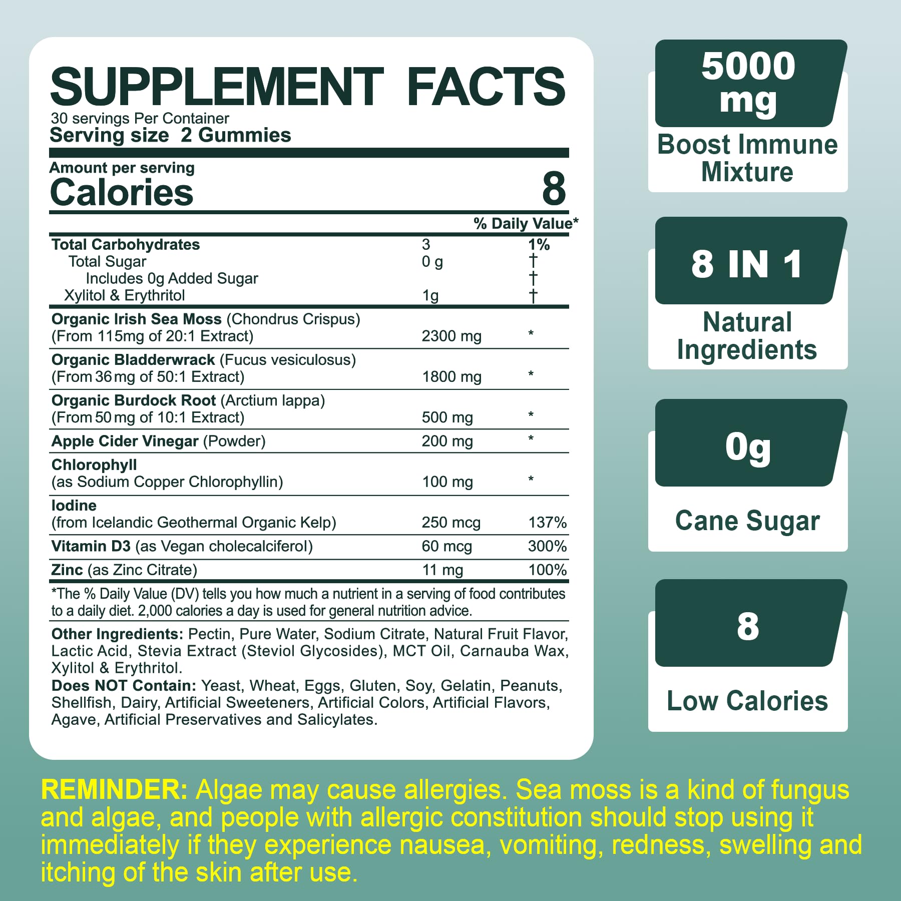 Sugar-Free Sea Moss Iodine Gummies 5000mg, Extra Strength Irish Moss Gel Supplement EnvyCure uk supplements