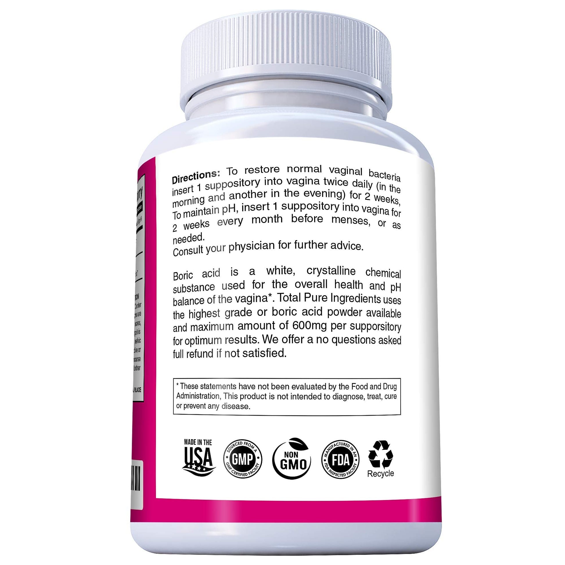 PURE PLANT HOME Boric Acid Suppositories Nature's Harmony 30 Count 600 mg 100% Pure Made in USA Nature's Harmony uk supplements