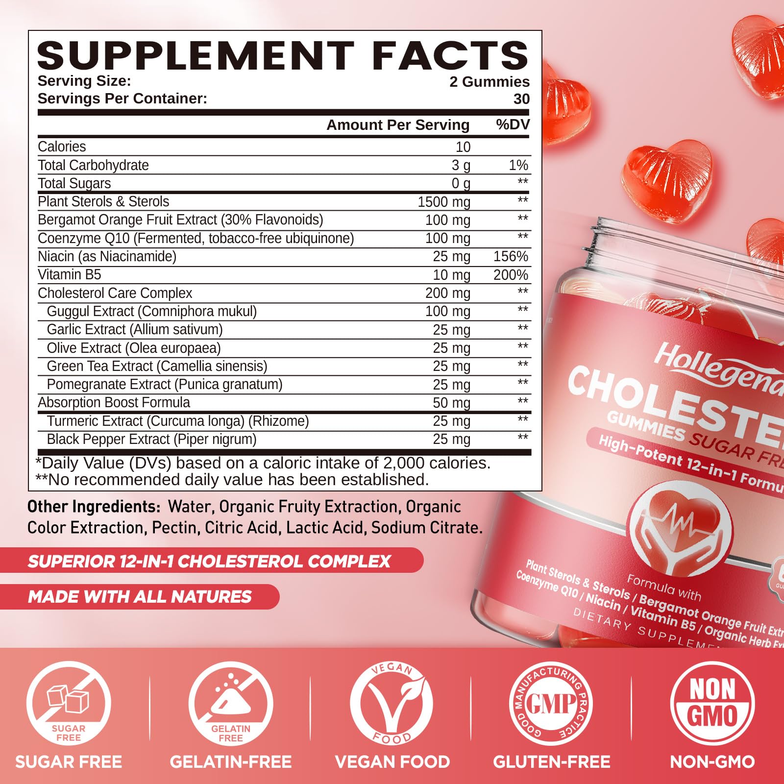 HOLLEGEND Cholesterol Gummies Sugar-Free,12-in-1 Cholesterol Supplements with Plant Sterols,Citrus Bergamot,CoQ10 and Vitamins for Cholesterol Health, Vegan, Mixed Berry Flavor, 60 Counts HOLLEGEND uk supplements