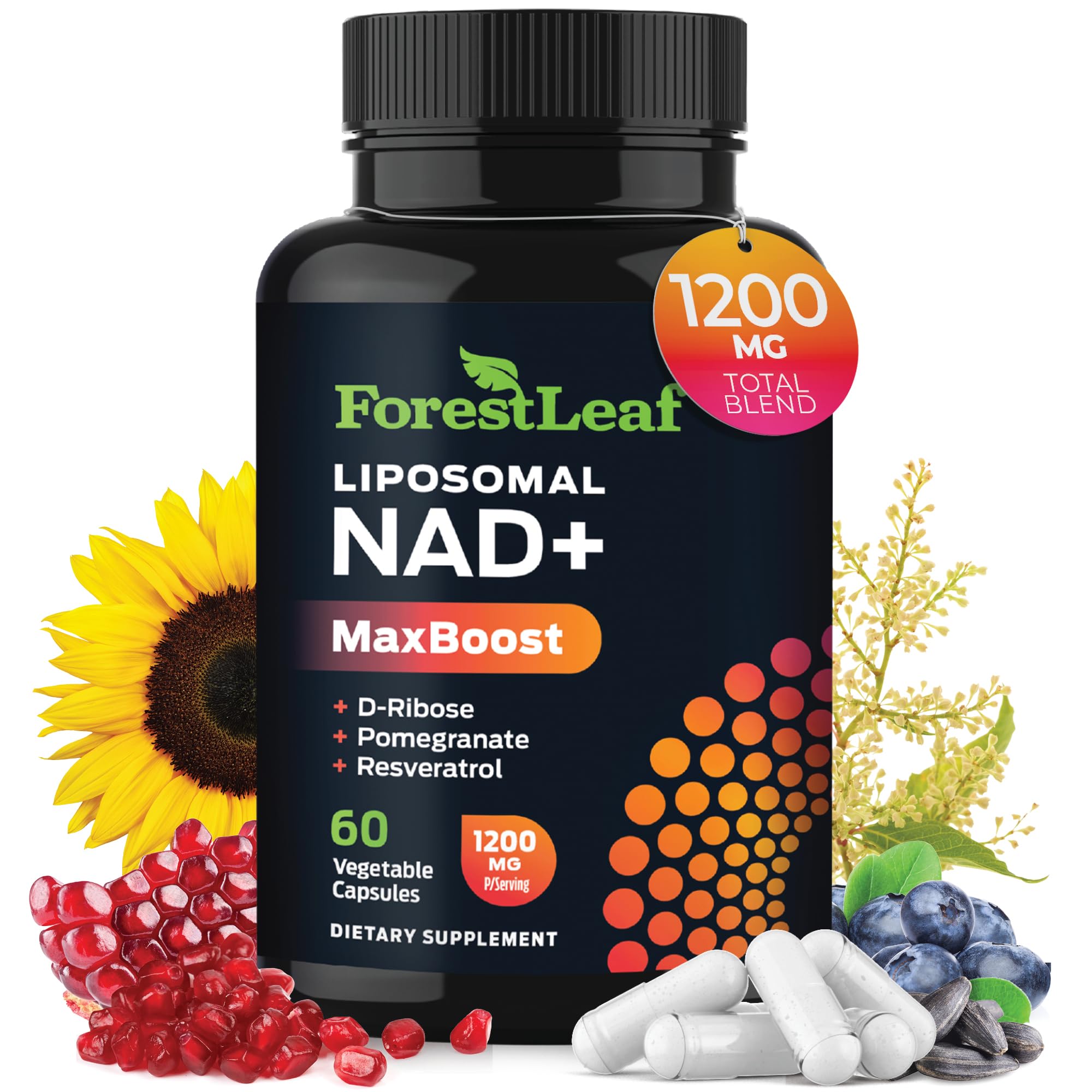 ForestLeaf NAD Resveratrol Capsules, Liposomal NAD Supplement for Women and Men with D-Ribose and Pomegranate, NAD+ for Energy, Focus and Anti-Aging Support, NMN Supplement Alternative (60 Caps) ForestLeaf uk supplements