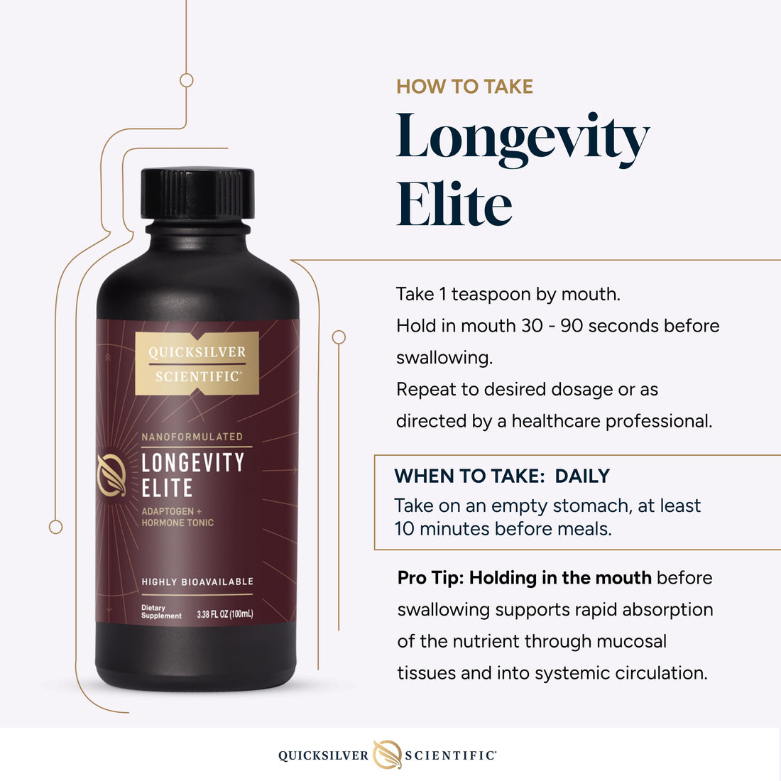 Quicksilver Scientific Longevity Elite - Liposomal Adaptogen + Pregnenolone Tonic - Herbal Supplements Designed for Age Optimization Support While Targeting AMPK, Sirtuins + Telomeres (100ml) Quicksilver Scientific uk supplements