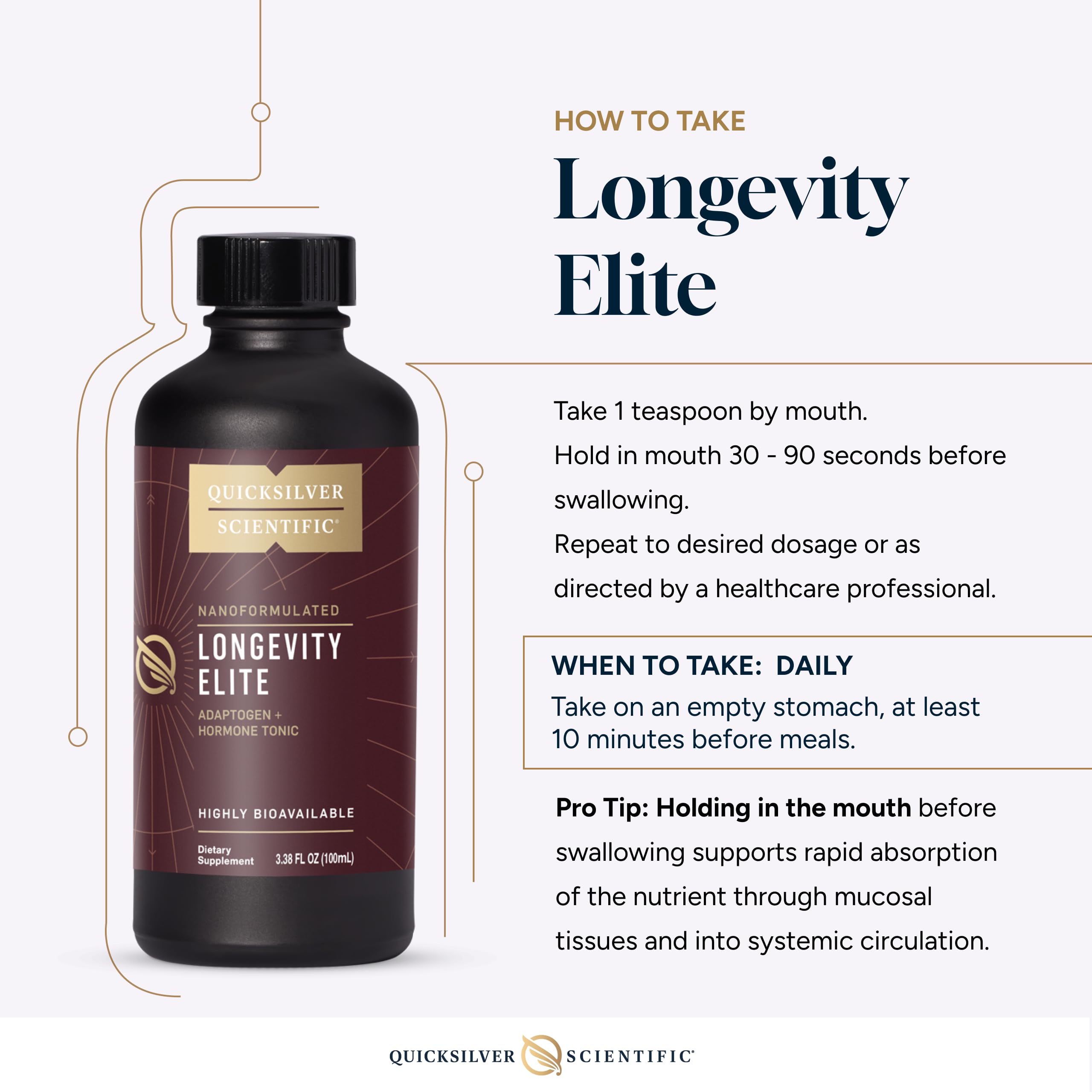 Quicksilver Scientific Longevity Elite - Liposomal Adaptogen + Pregnenolone Tonic - Herbal Supplements Designed for Age Optimization Support While Targeting AMPK, Sirtuins + Telomeres (100ml) Quicksilver Scientific uk supplements