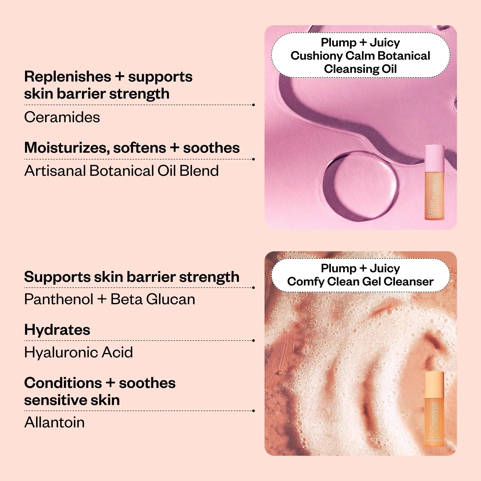 Kosas Mini Plump + Juicy Double Cleansing System — Botanical Oil Cleanser + Gel Cleanser Set, Soap & Sulfate Free, Hydrating Makeup Remover for All Skin Types Kosas uk supplements