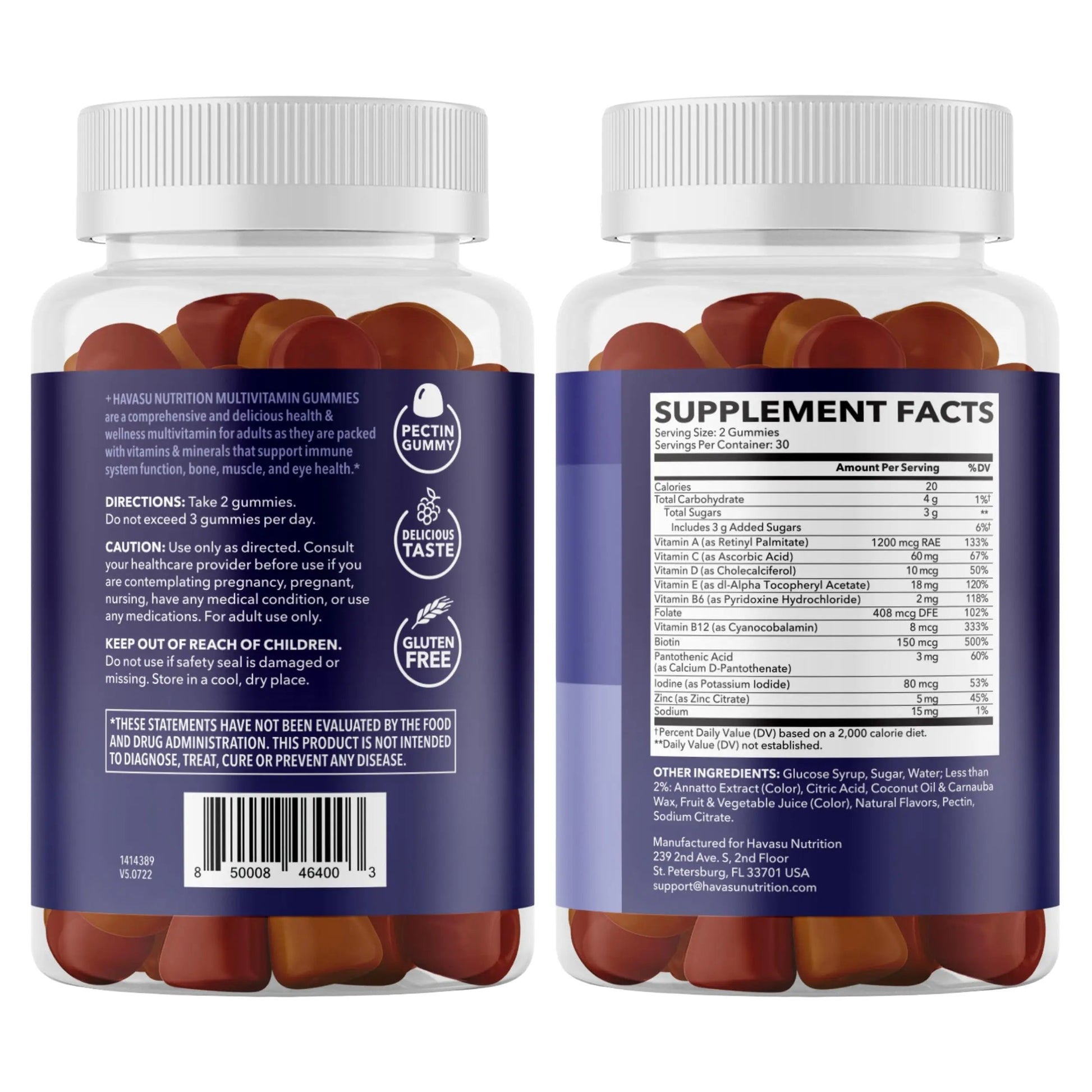 Multivitamin Gummies for Adults - Daily Gummy with Vitamin C, D, and Zinc for Men and Women - 60 Count - GLP-1 Nutritional Support HAVASU NUTRITION uk supplements