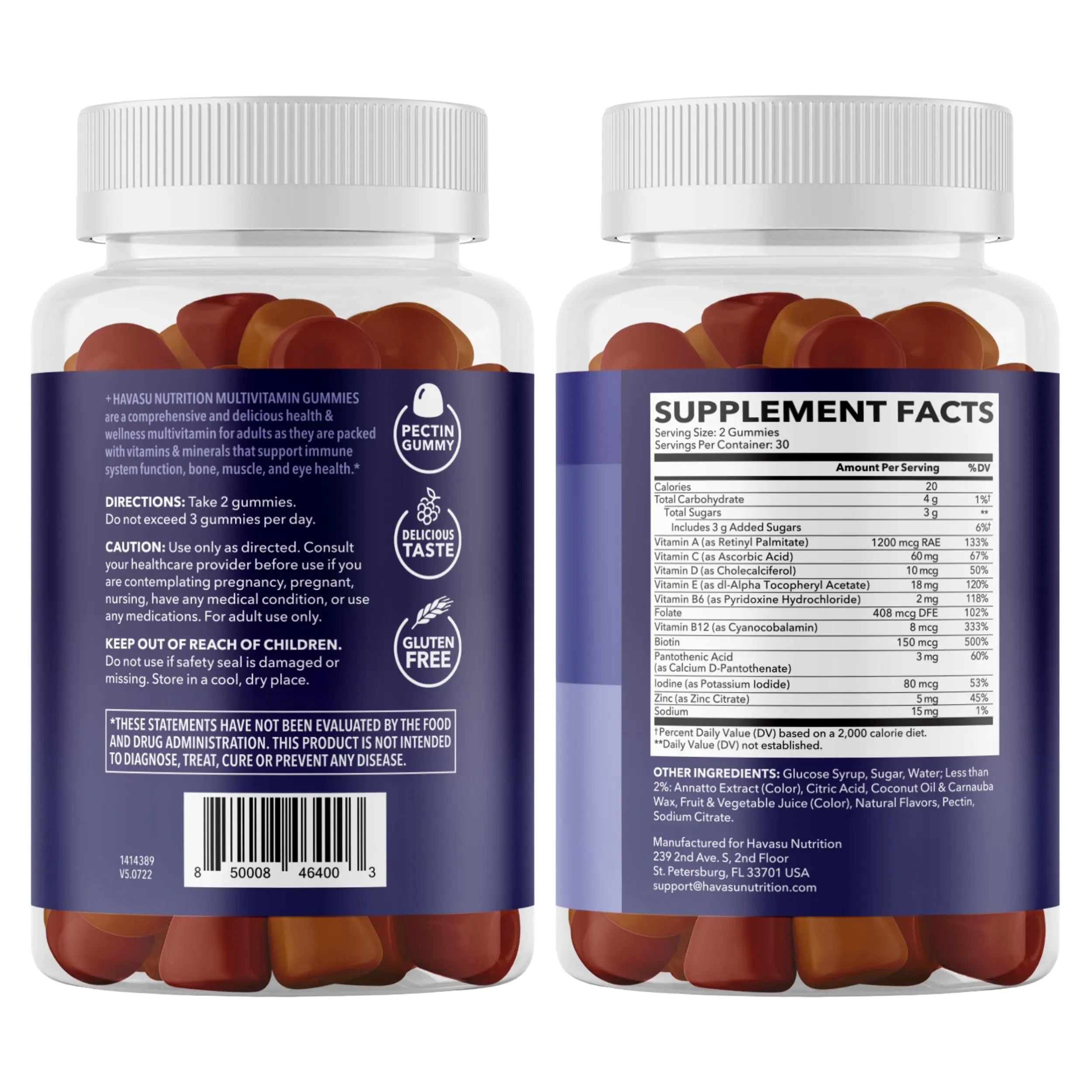 Multivitamin Gummies for Adults - Daily Gummy with Vitamin C, D, and Zinc for Men and Women - 60 Count - GLP-1 Nutritional Support HAVASU NUTRITION uk supplements