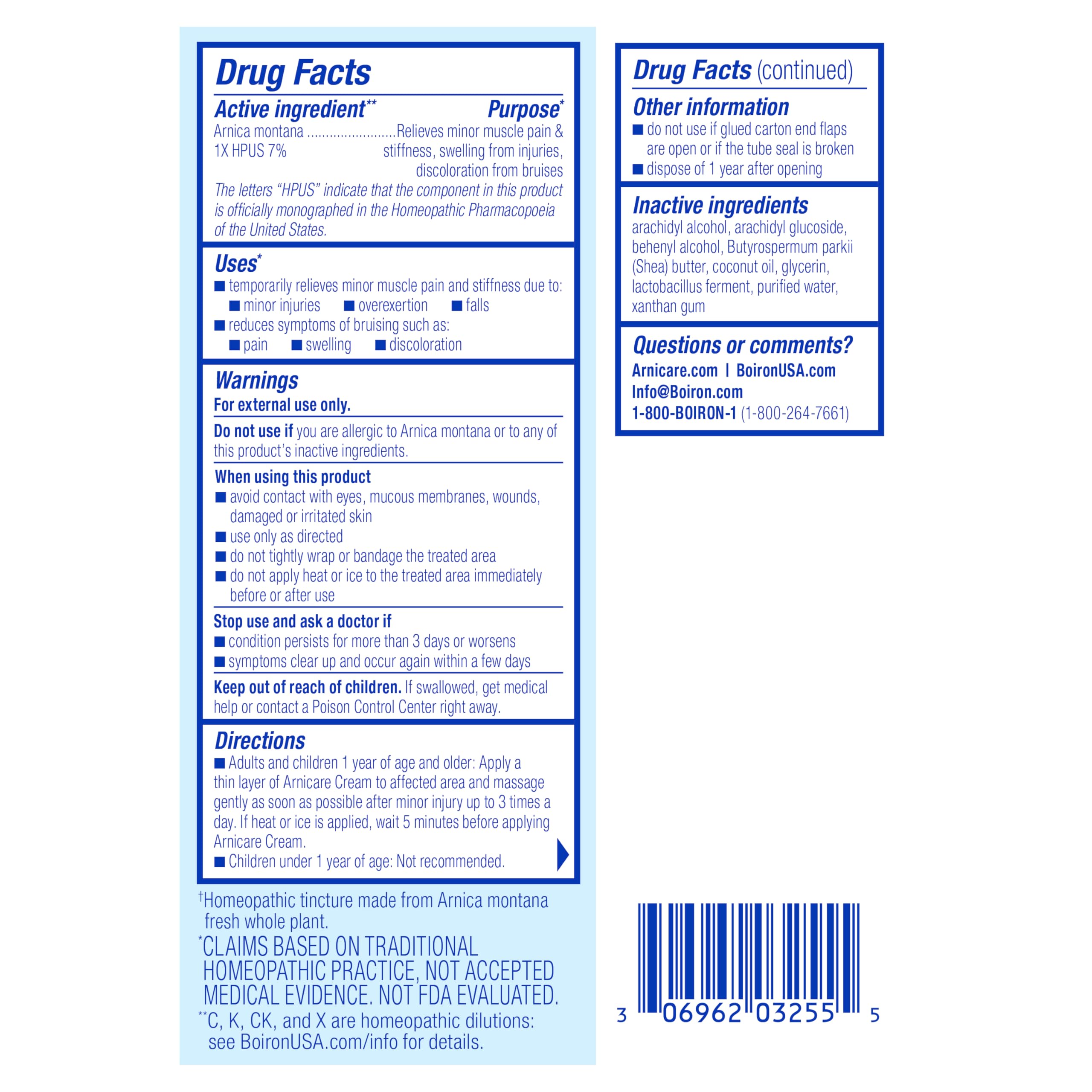 Boiron Arnicare Cream for Relief for Joint Pain, Muscle Pain, Muscle Soreness, and Swelling from Bruises or Injury - Fast Absorbing and Fragrance-Free - 1.3 oz Boiron uk supplements