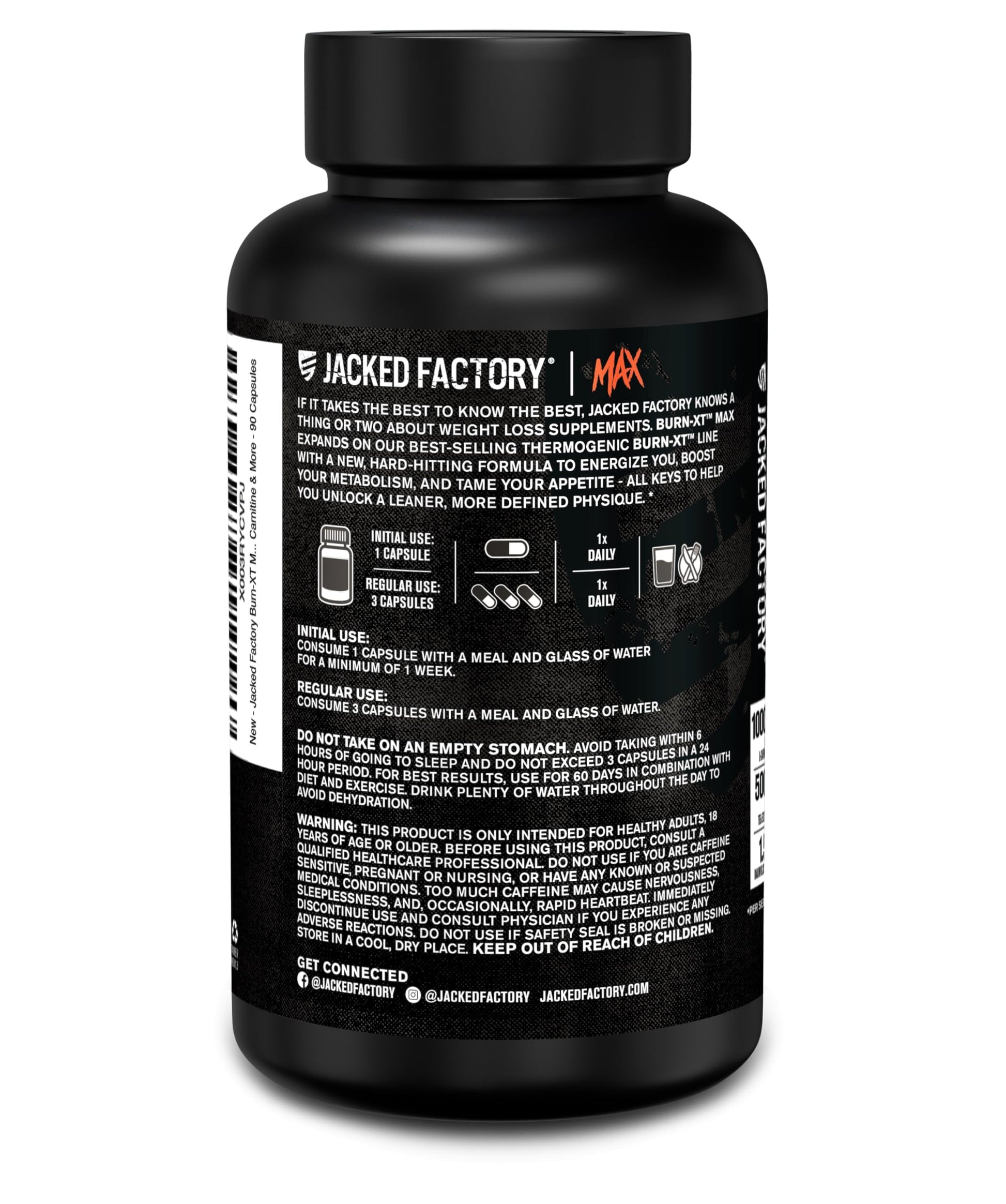 Jacked Factory Burn-XT Max - High-Performance Thermogenic Fat Burner & Appetite Suppressant for Weight Loss w/PurCaf Organic Caffeine, MitoBurn, Green Tea Jacked Factory uk supplements