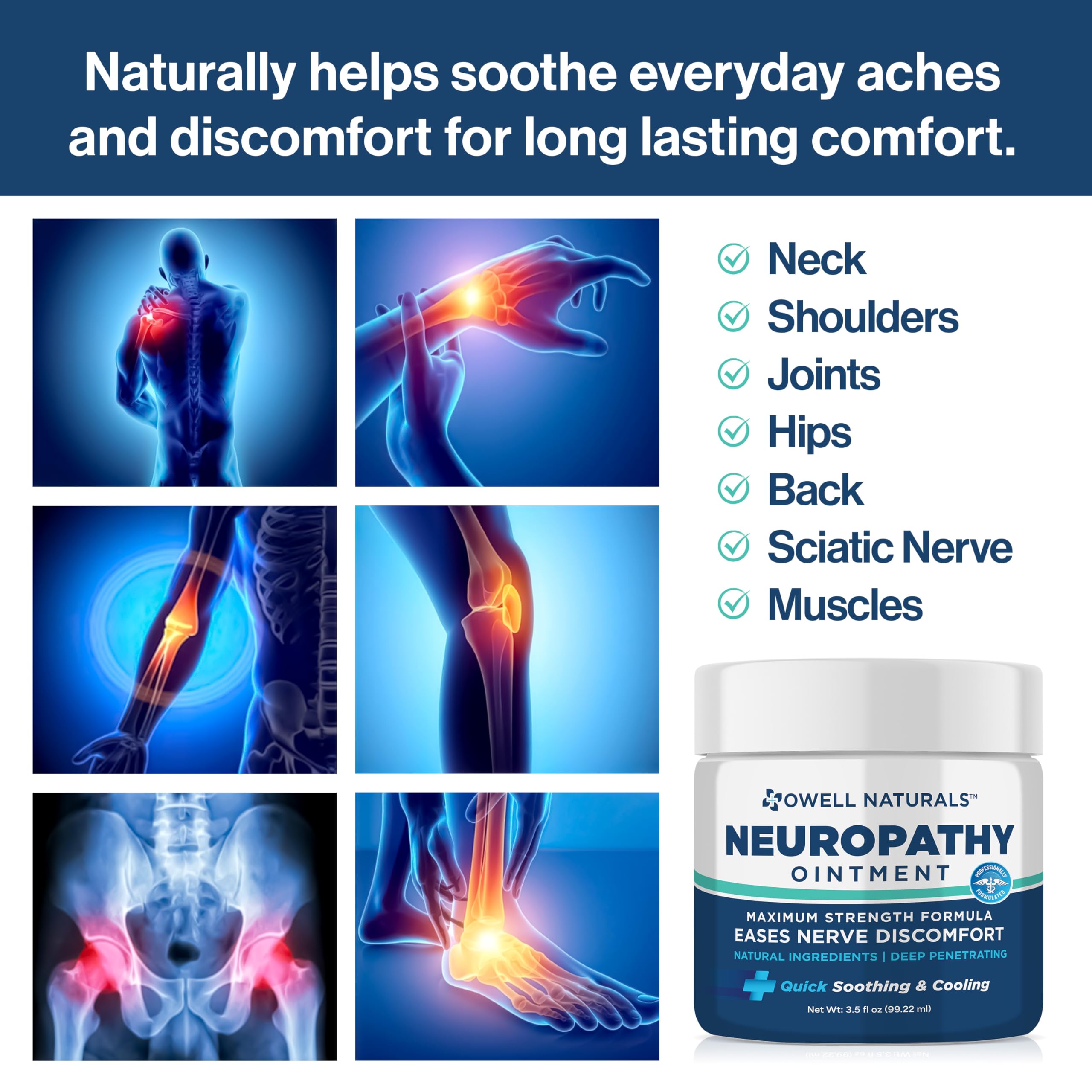 Owell Naturals Neuropathy Nerve Ointment for Feet, Fingers, Hands, Toes, Back, Legs & Arms - Fast-Acting Formula, Max Strength, Cooling Effect, 3.5 Fl Oz Owell Naturals uk supplements