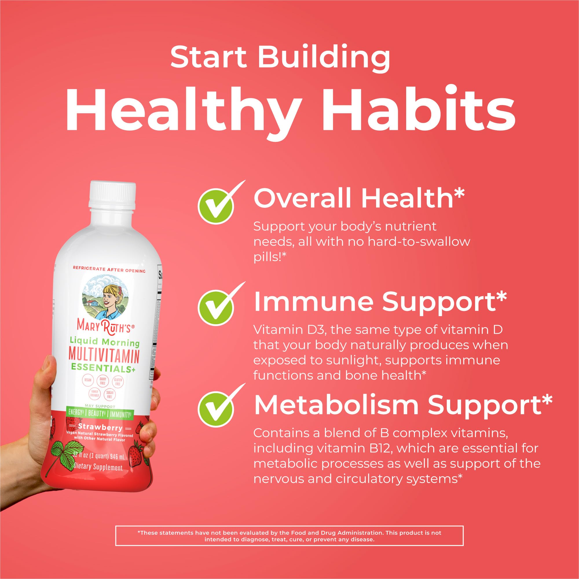 MaryRuth's Liquid Morning Multivitamin Essentials+ | Vitamin A C D E B6 B12 K2 Biotin Zinc | Mens Womens Multivitamin | Immune Support | Beauty | Sugar Free | Vitamins for Ages 1+ | Vegan | 32 Fl Oz MARYRUTH'S uk supplements