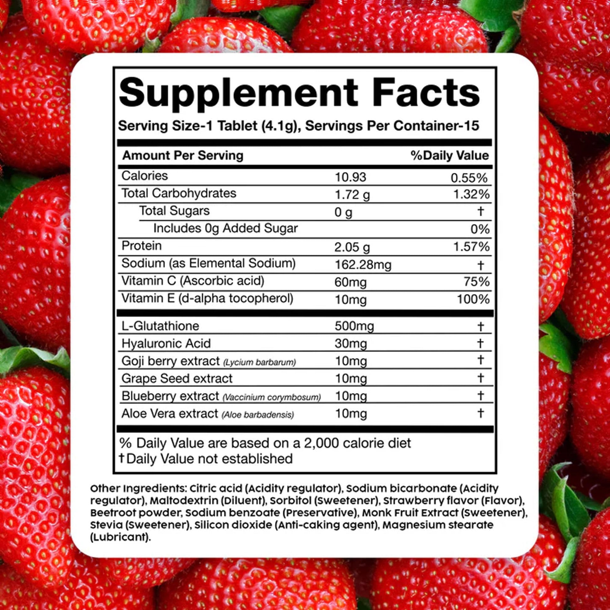 PLIX Glowy Skin 500mg Glutathione Supplement with Hyaluronic Acid, Vitamin C, E & Berries | 30 Effervescent Tablets, Strawberry Flavor PLIX - THE PLANT FIX uk supplements