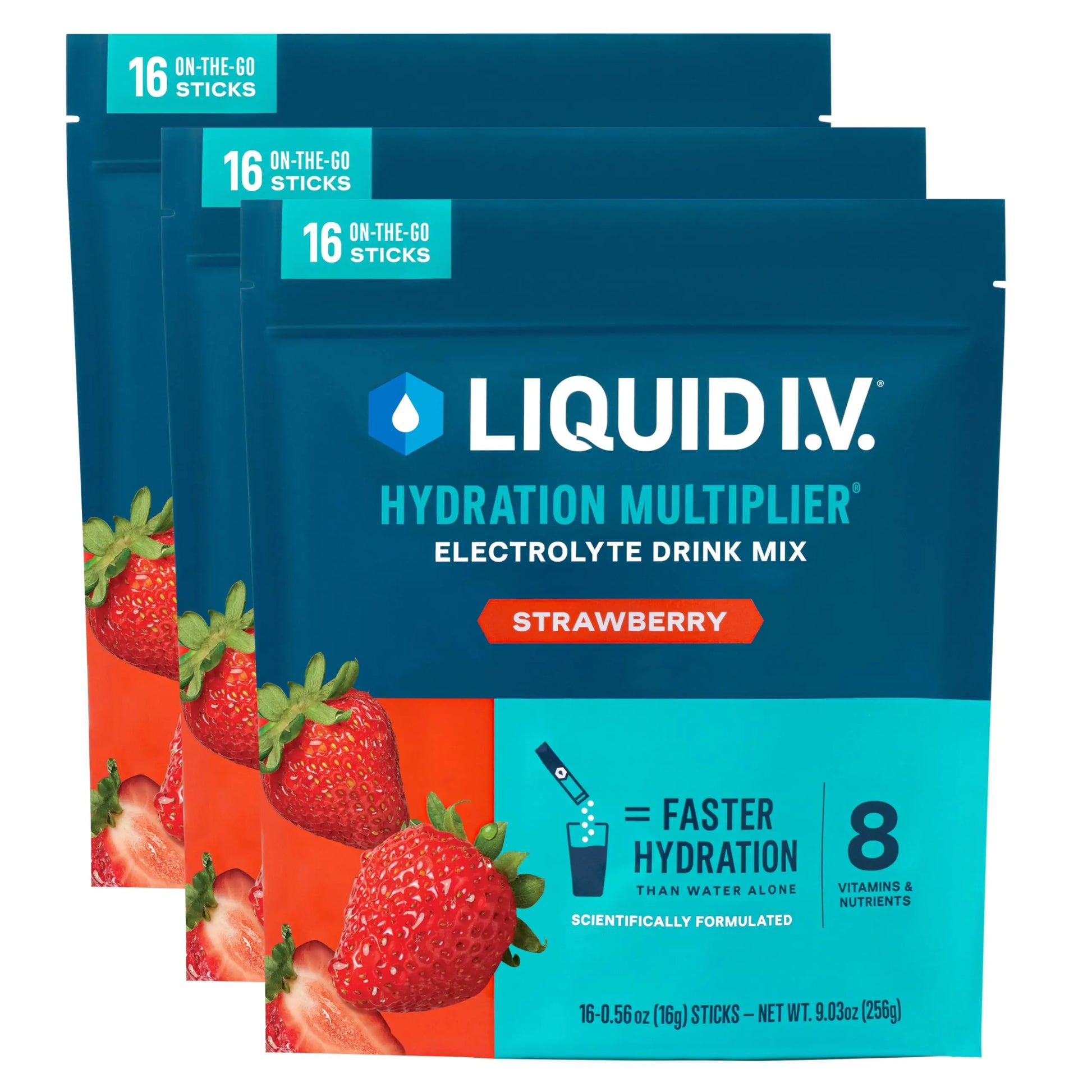 Liquid I.V.® Hydration Multiplier - Strawberry | Electrolyte Powder Drink Mix | 3 Pack (48 Servings) Liquid I.V. uk supplements