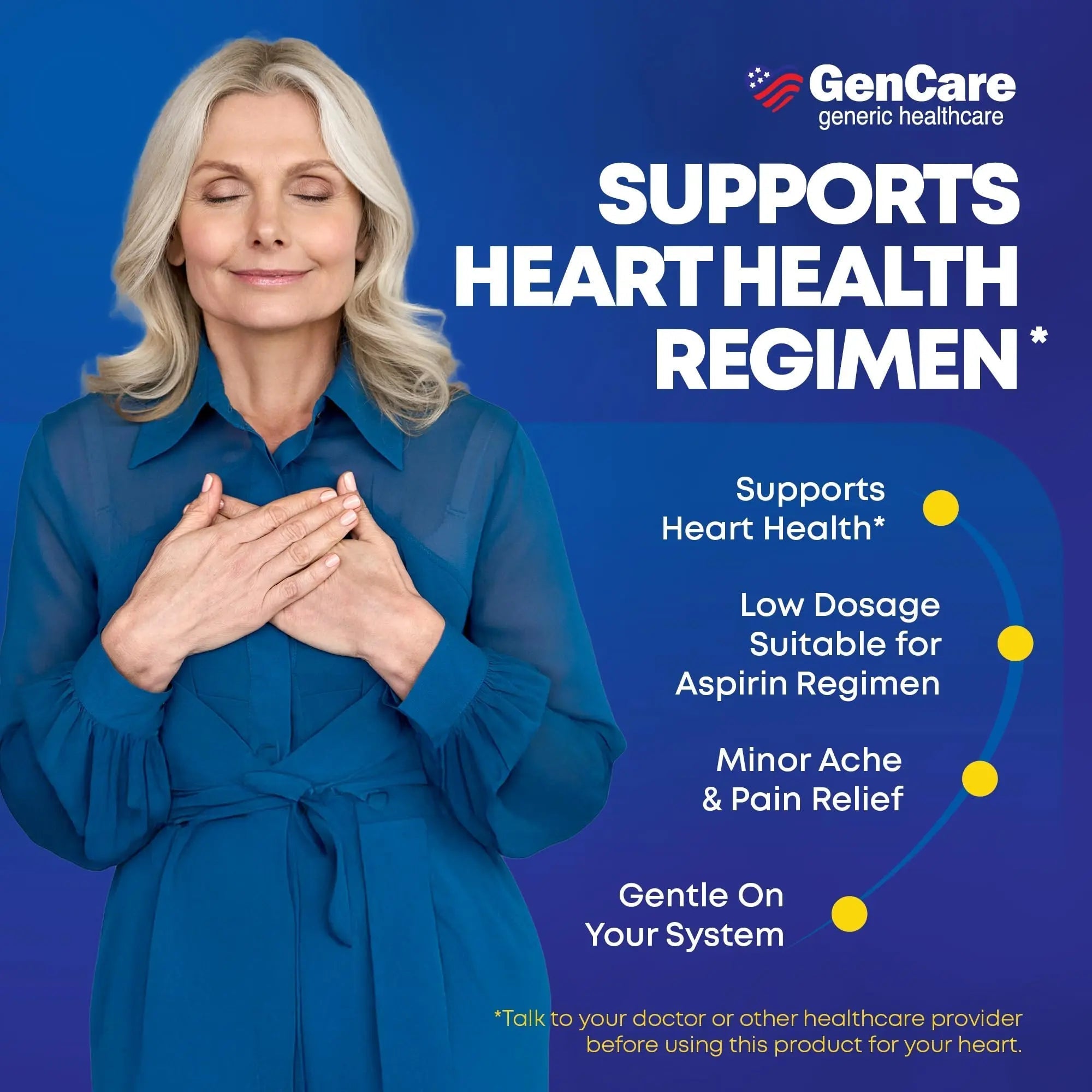 GenCare - Low Dose Aspirin 81mg for Adults Coated (NSAID) 500 Tablets | Adult Low Dose | Enteric Coated Aspirin Pills | Muscle Pain & Menstrual Pain Relief | Fever Reducer | Generic Bayer GenCare uk supplements