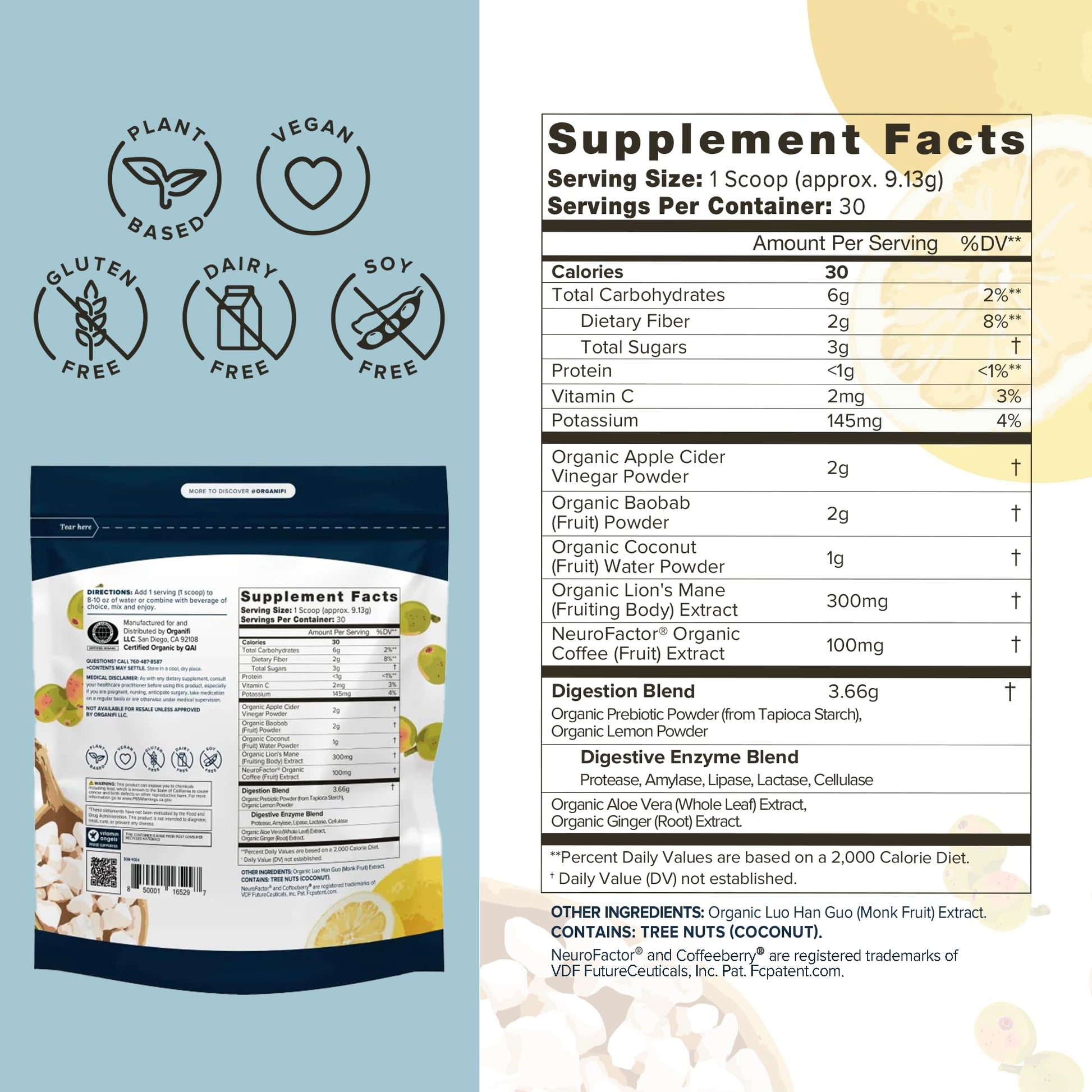 Organifi Pure - Promotes Stimulation in Learning, Memory, Focus, and Clarity - Brain Support with Superfoods - Gluten-Free and Non GMO - Best Served Cold, 30 Servings Organifi uk supplements