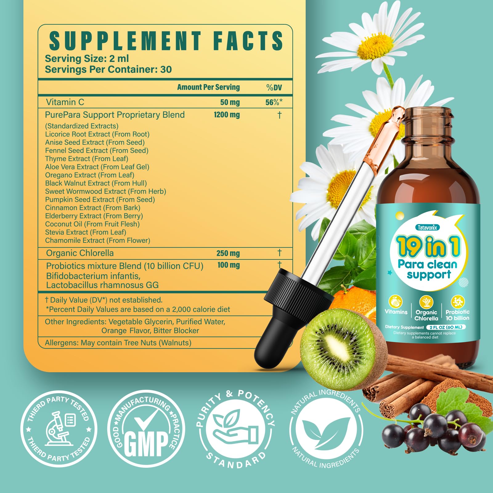 Tatavonix 19 in 1 Herbal Gut Cleanse Drops – Wormwood, Black Walnut, Chlorella 250mg, 10B Probiotics, Clove & Oregano – Liquid Detox Support for Adults & Kids, Alcohol-Free, 4oz Tatavonix uk supplements