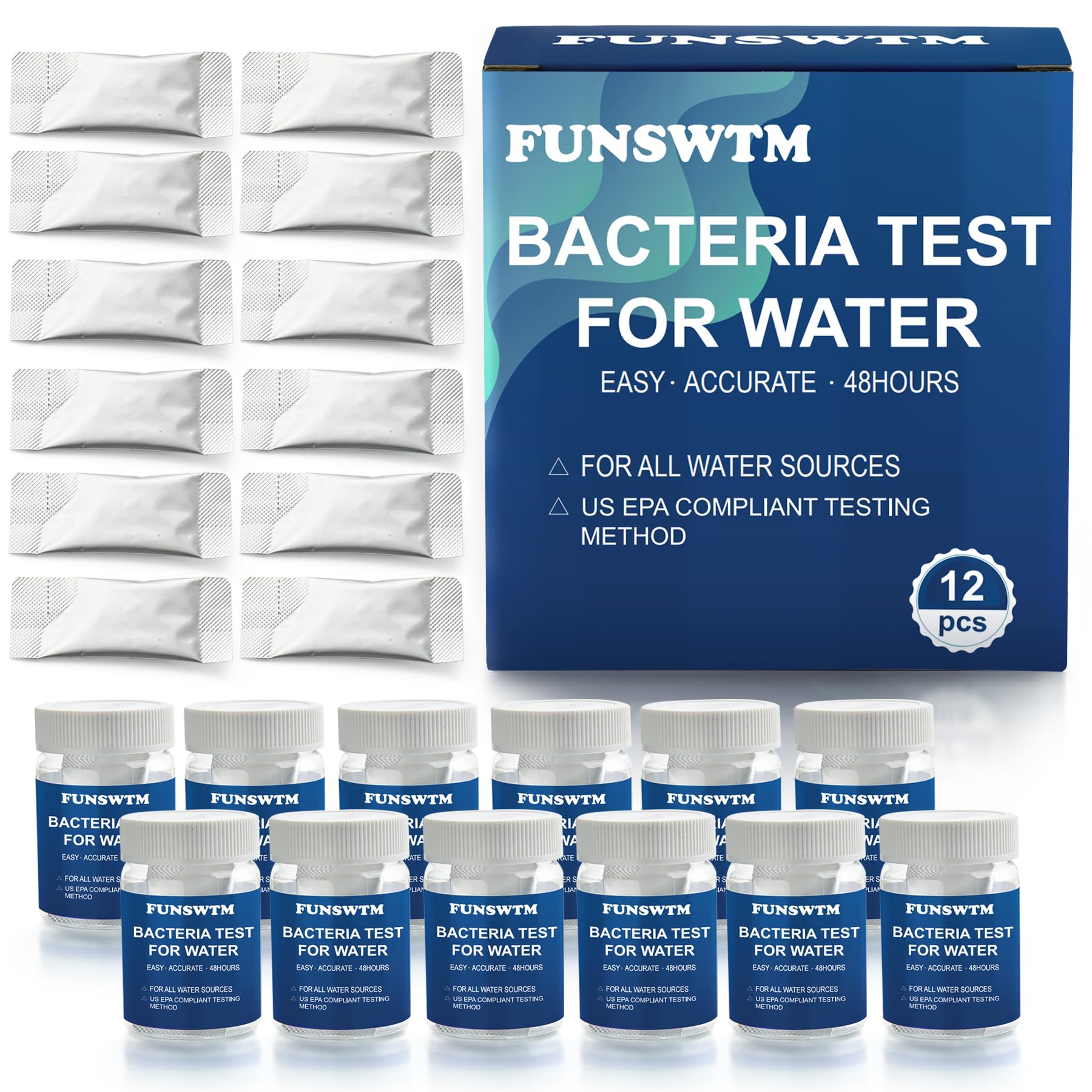 Coliform Bacteria Test Kit: 12-Pack Easy at-Home Well, Tap, Pool, Spring, Pond, Lake Drinking Water Quality Test FUNSWTM uk supplements